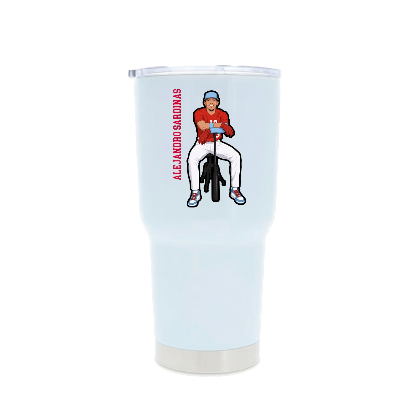 30oz Stainless Steel Tumbler — Name Vertical in White
