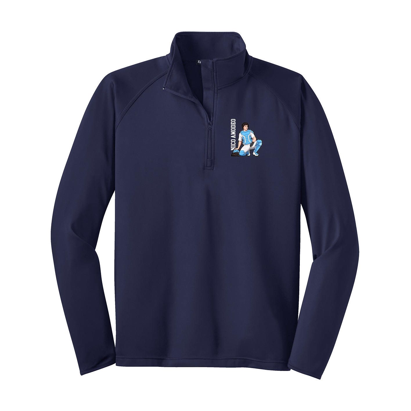 Q-Zip Pullover — Name Vertical in Navy