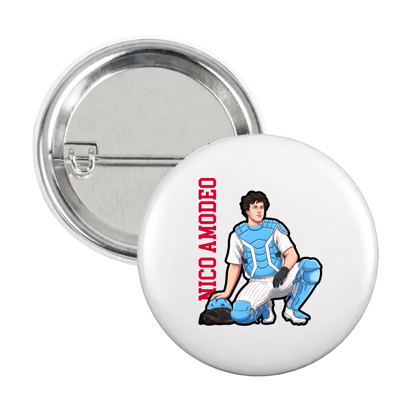Game Day Button — Name Vertical in White