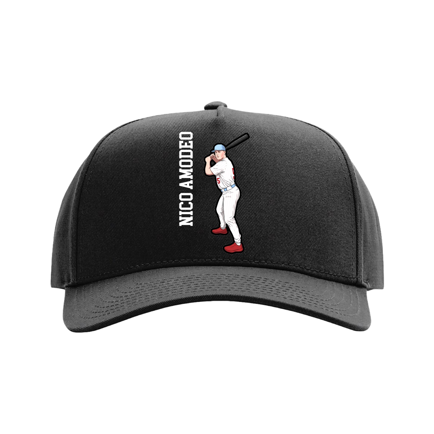 Full Fabric Five-Panel Champ Cap — Name Vertical in Black