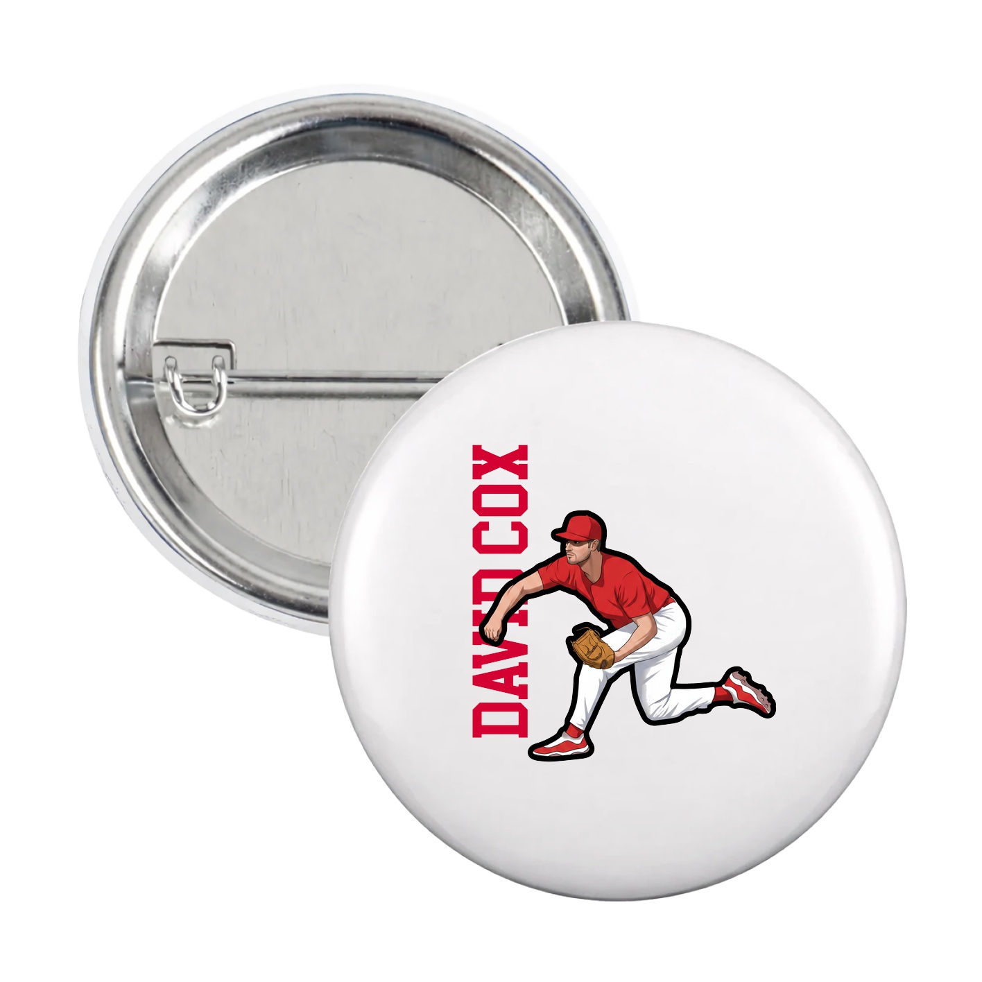 Game Day Button — Name Vertical in White