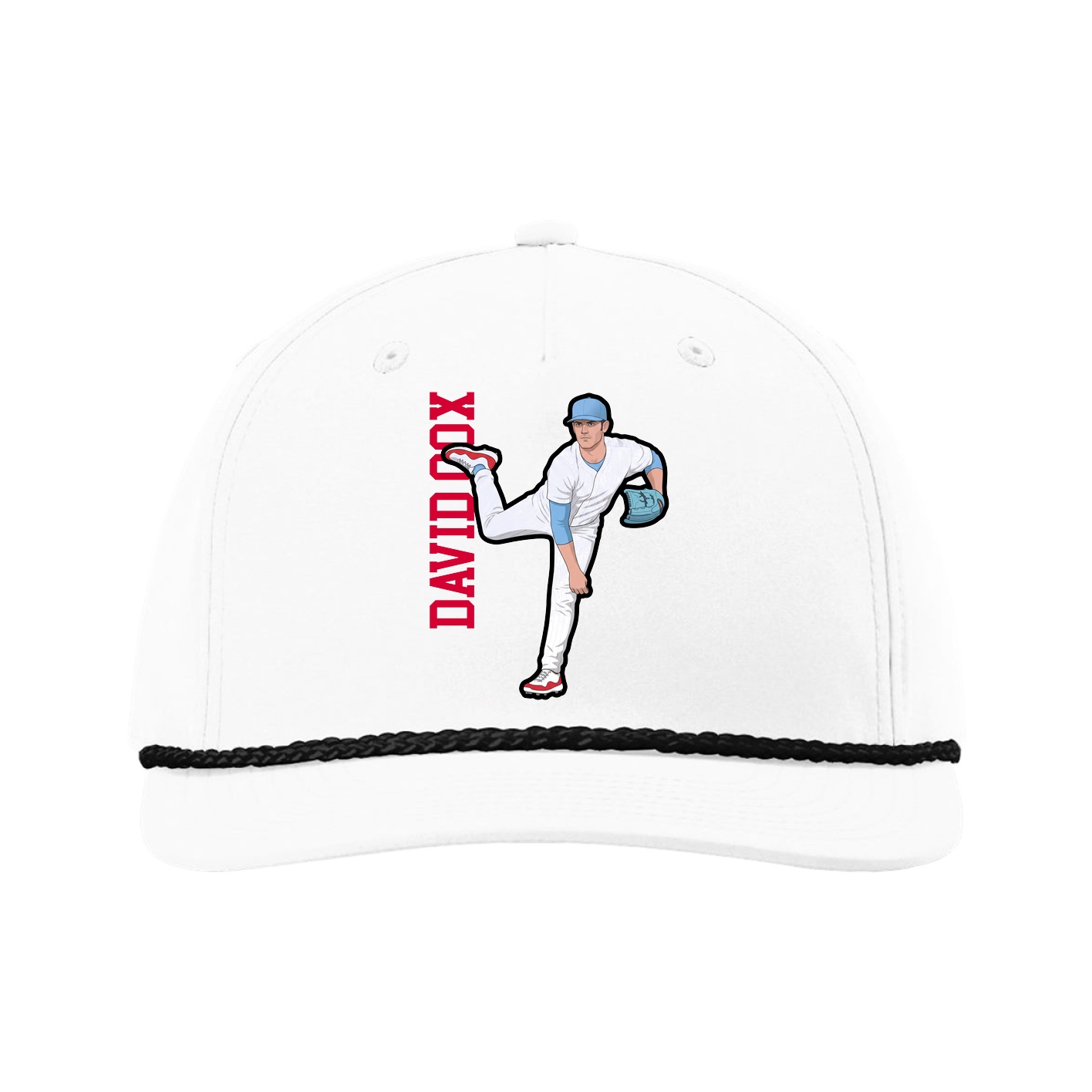 Five-Panel Classic Rope Cap — Name Vertical in White
