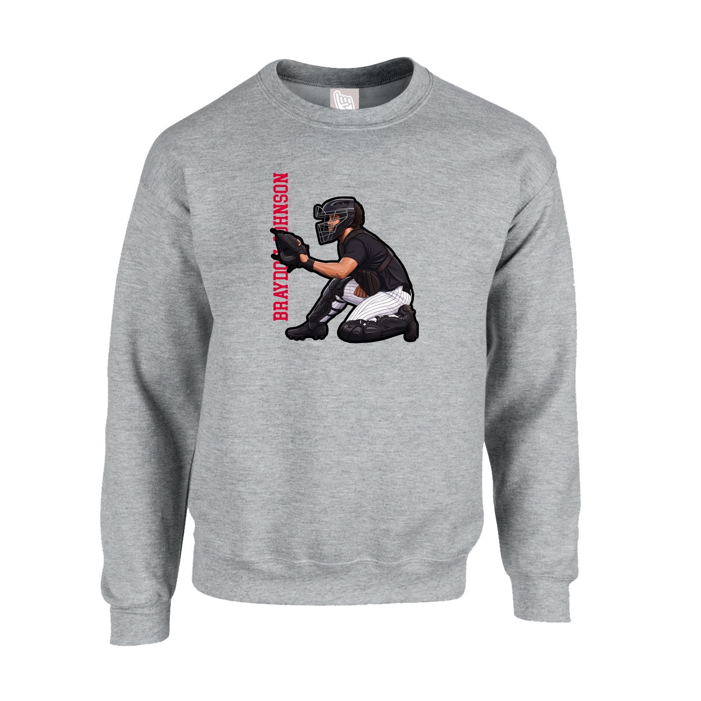 Fleece Crew — Name Vertical in Grey