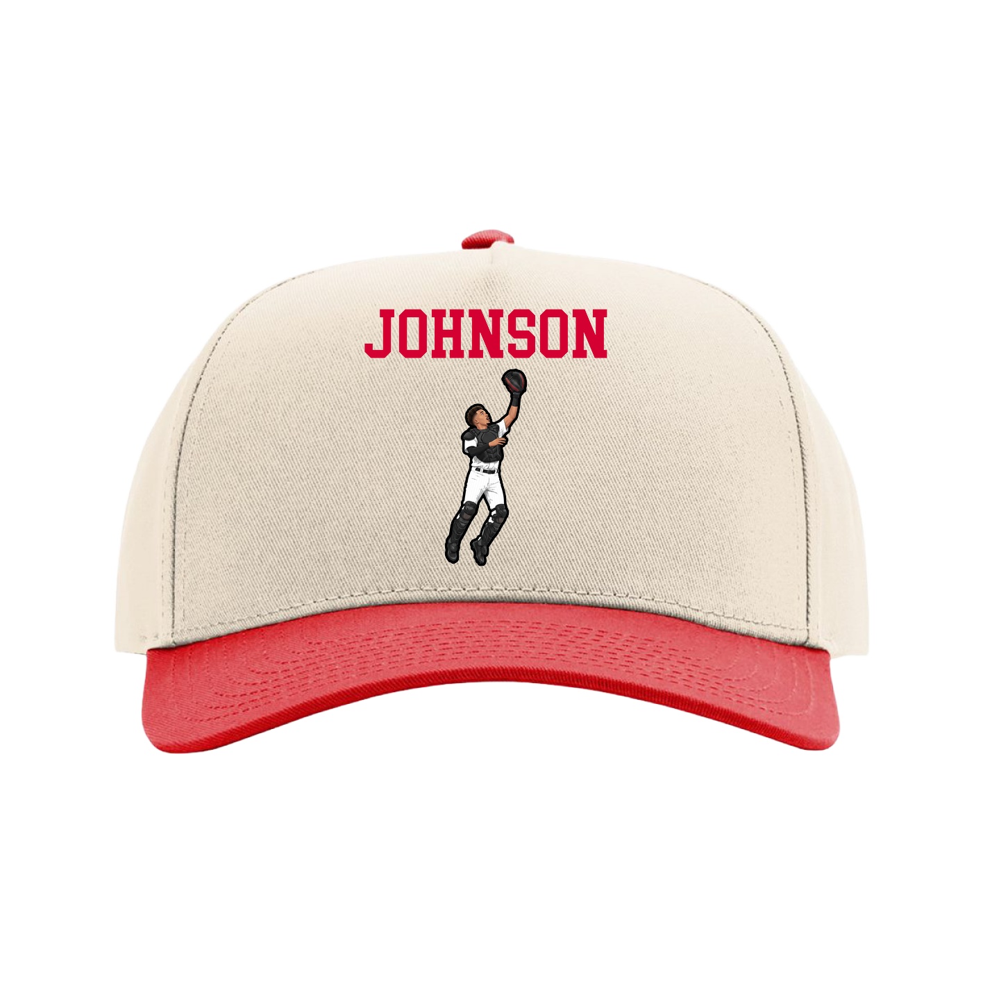 Full Fabric Five-Panel Champ Cap — Shirsey in Cream/Red