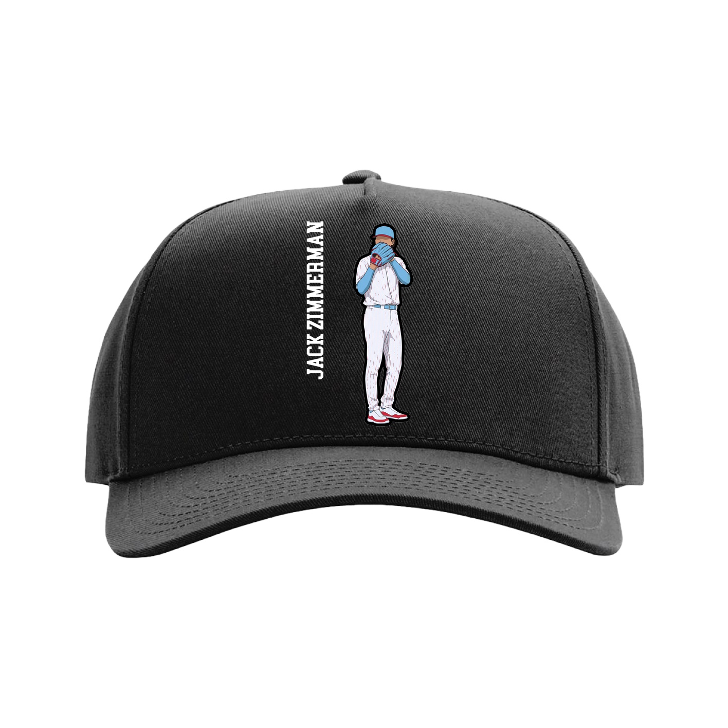 Full Fabric Five-Panel Champ Cap — Name Vertical in Black