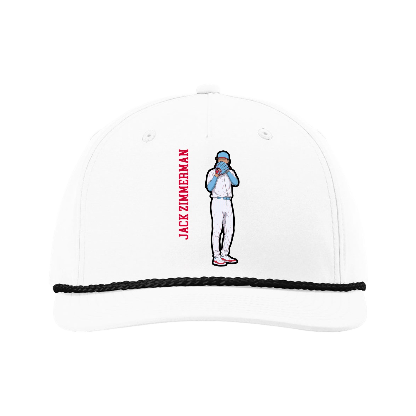 Five-Panel Classic Rope Cap — Name Vertical in White