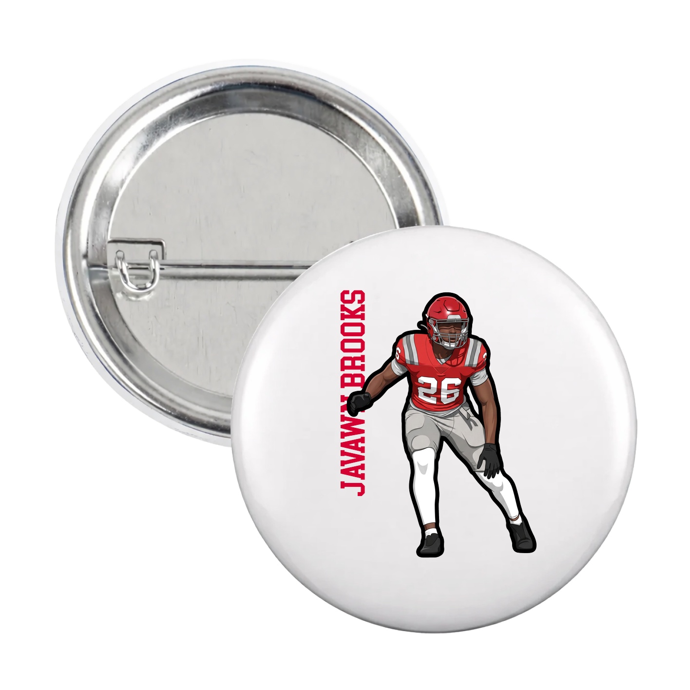 Game Day Button — Name Vertical in White