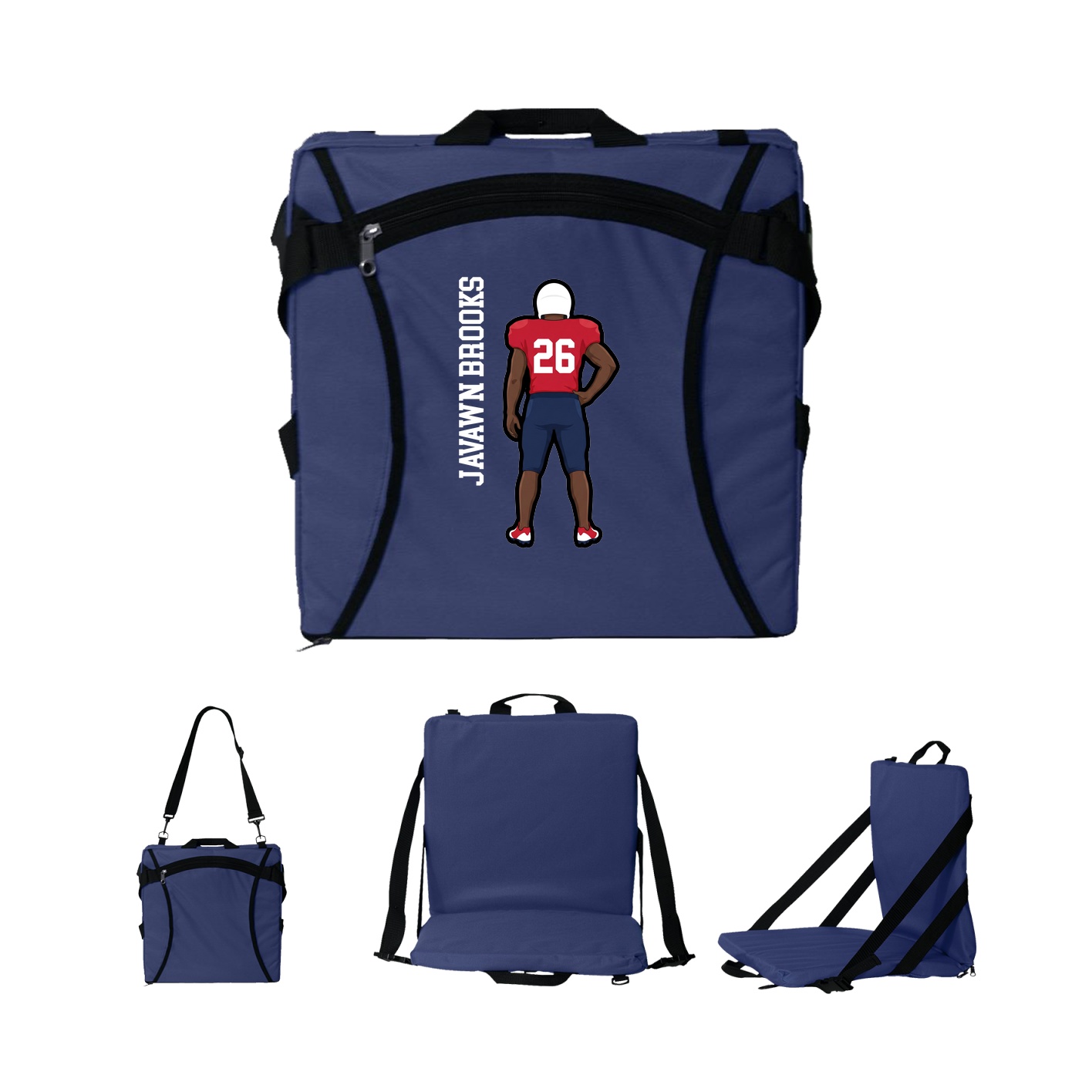 Folding Stadium Seat — Name Vertical in Navy