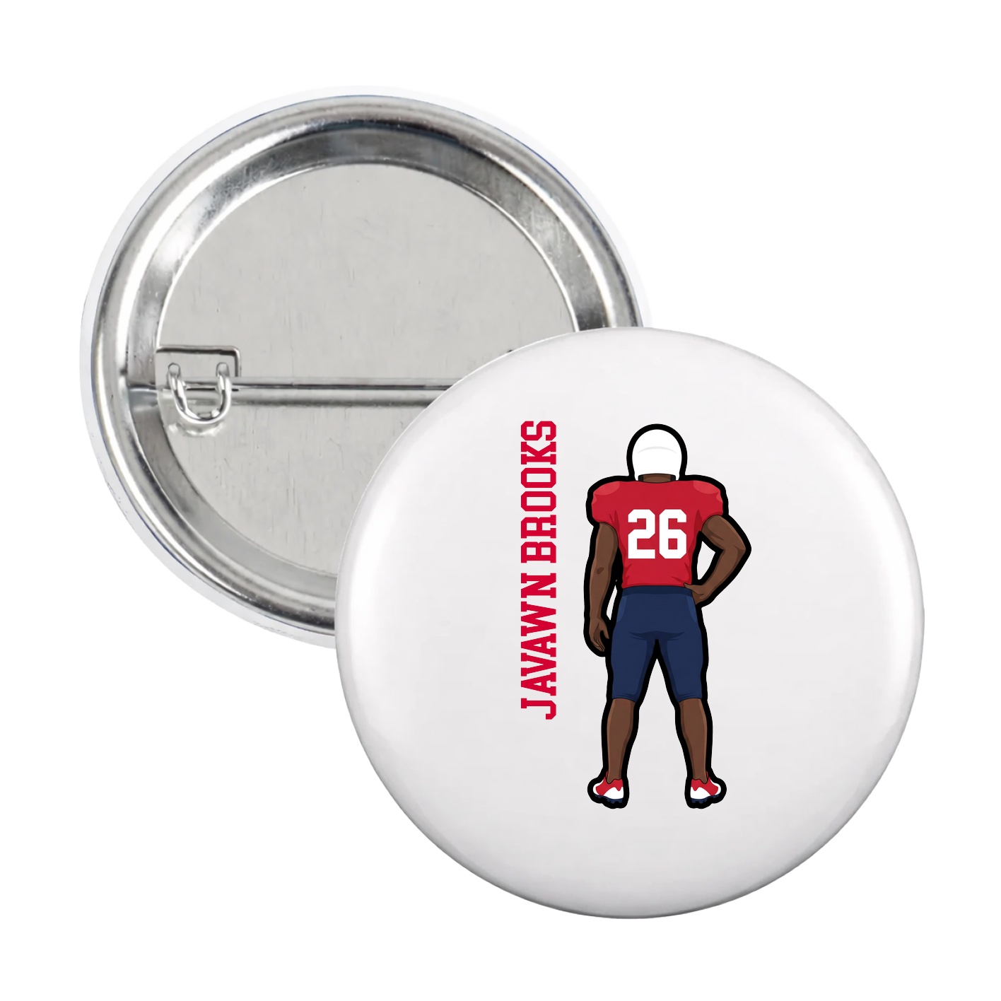 Game Day Button — Name Vertical in White
