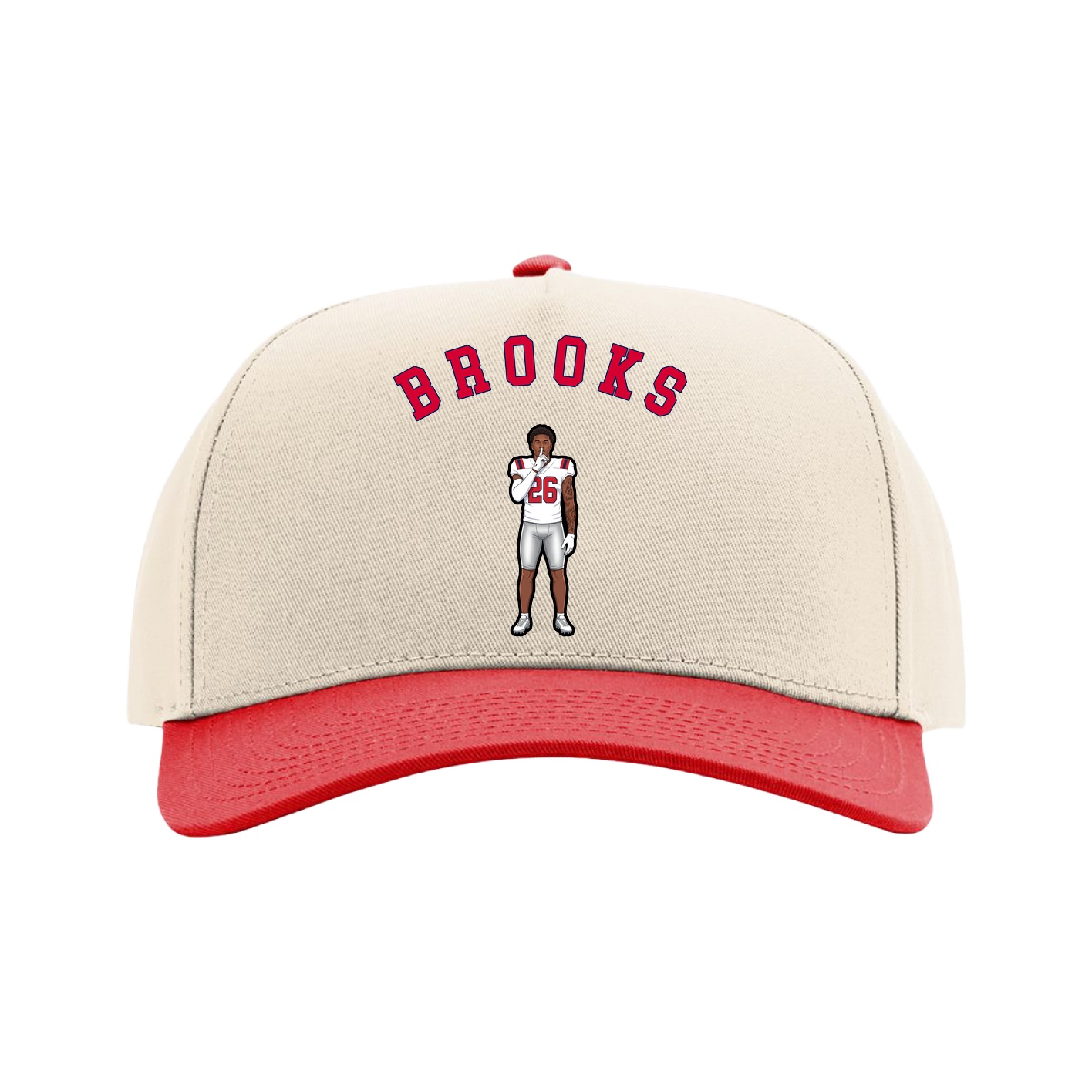 Full Fabric Five-Panel Champ Cap — Shirsey Arch in Cream/Red