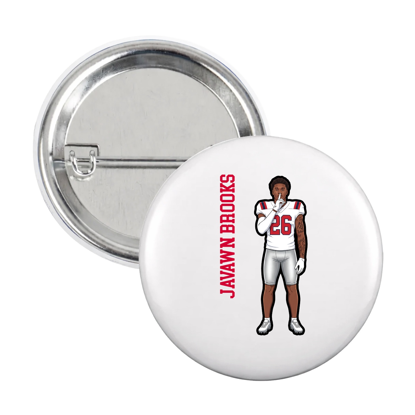 Game Day Button — Name Vertical in White