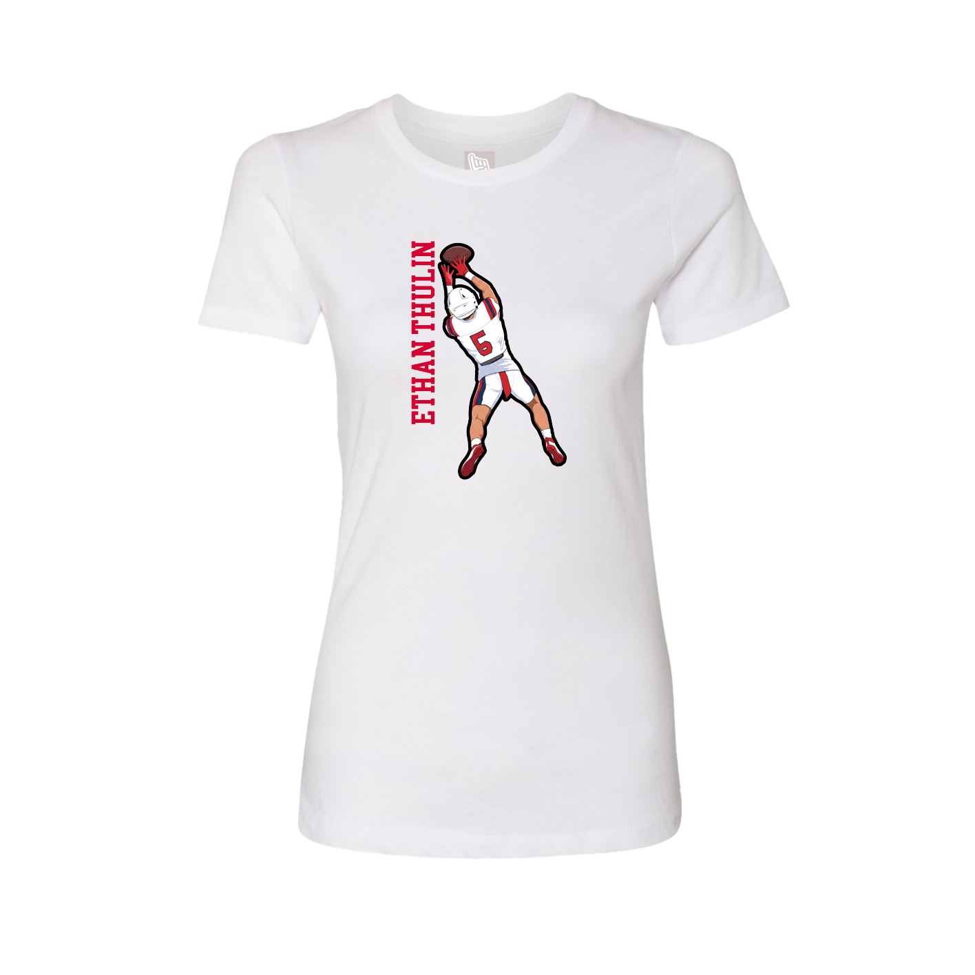 Womens Tee — Name Vertical in White