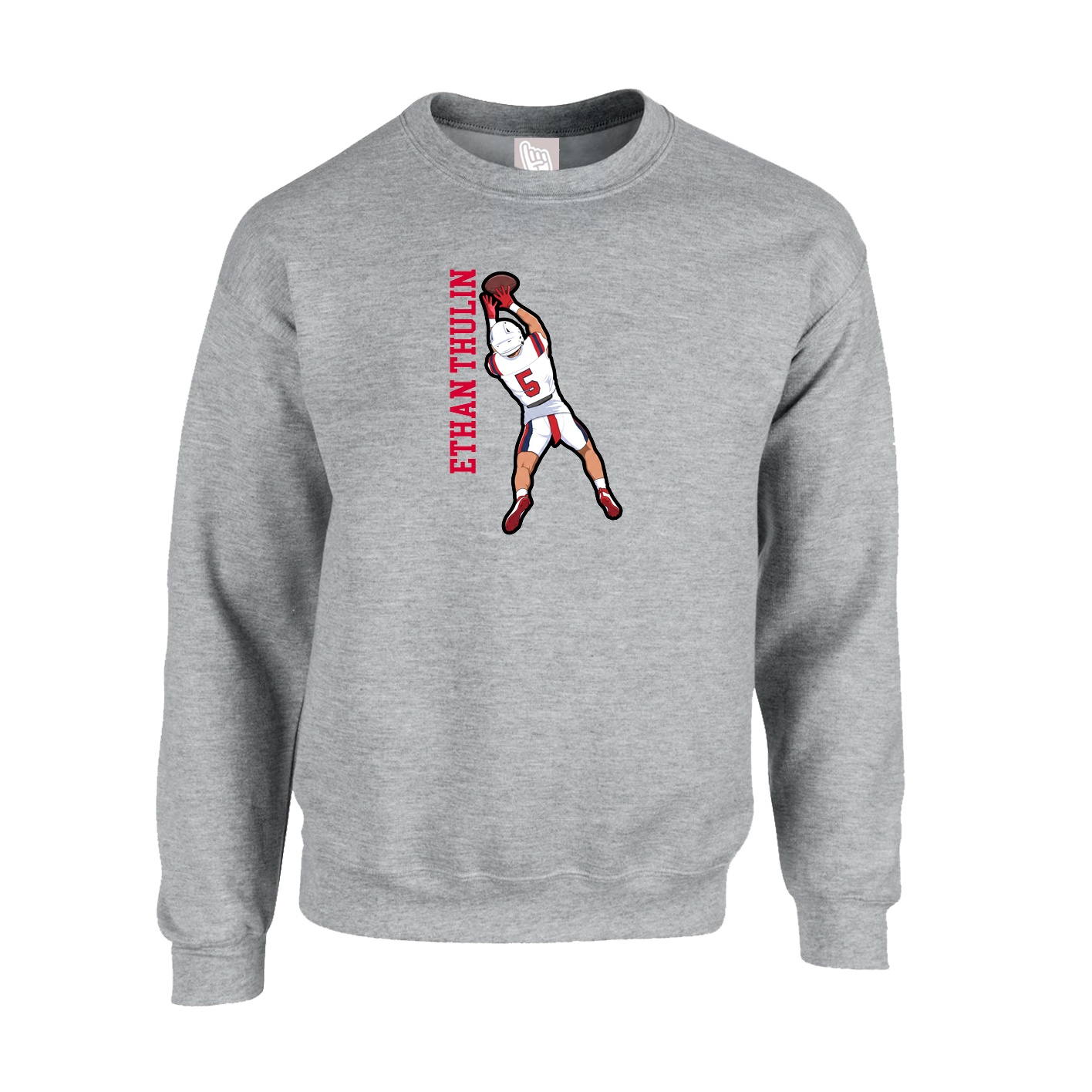 Fleece Crew — Name Vertical in Grey