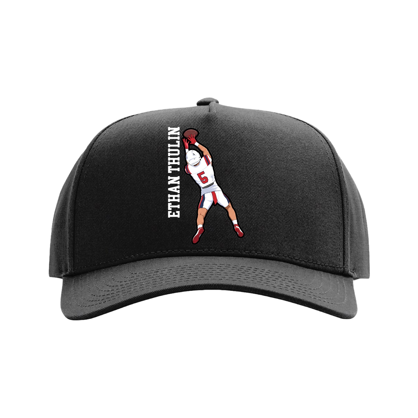 Full Fabric Five-Panel Champ Cap — Name Vertical in Black
