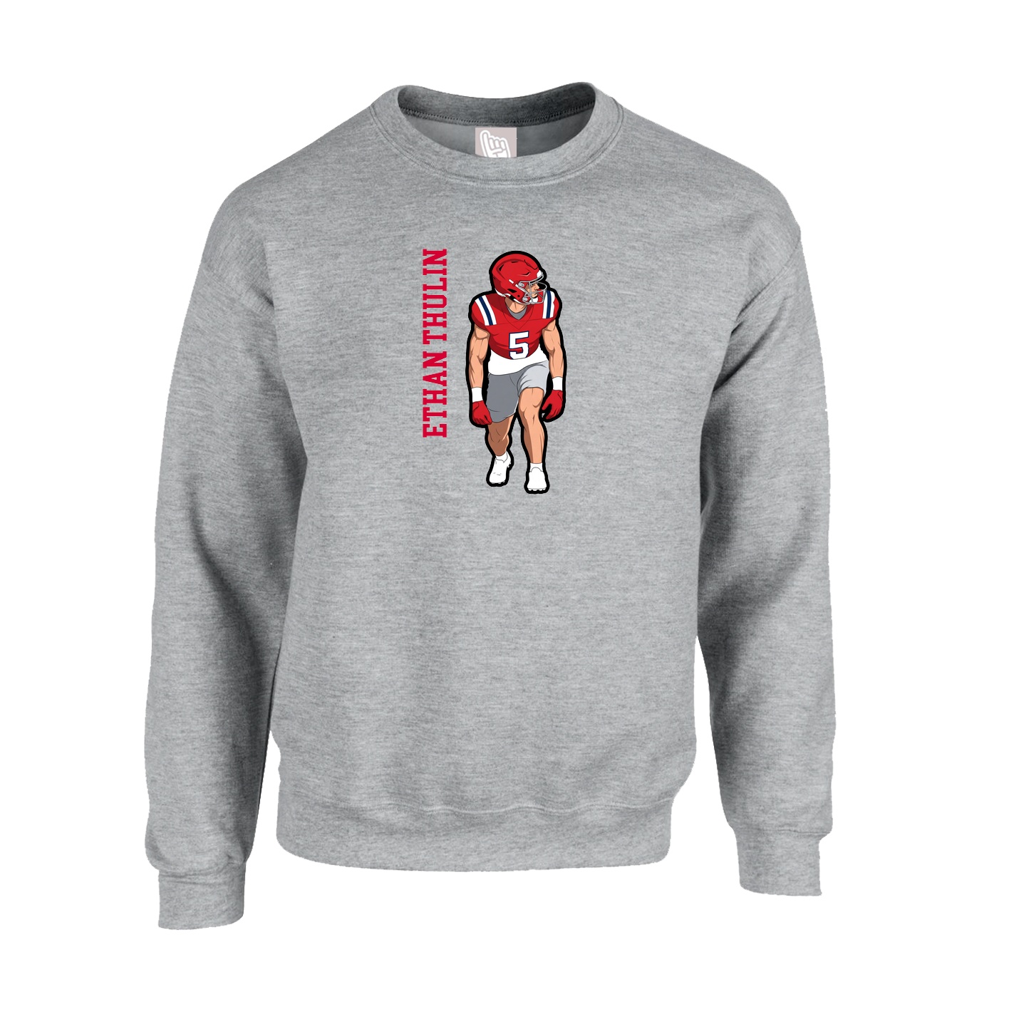 Fleece Crew — Name Vertical in Grey