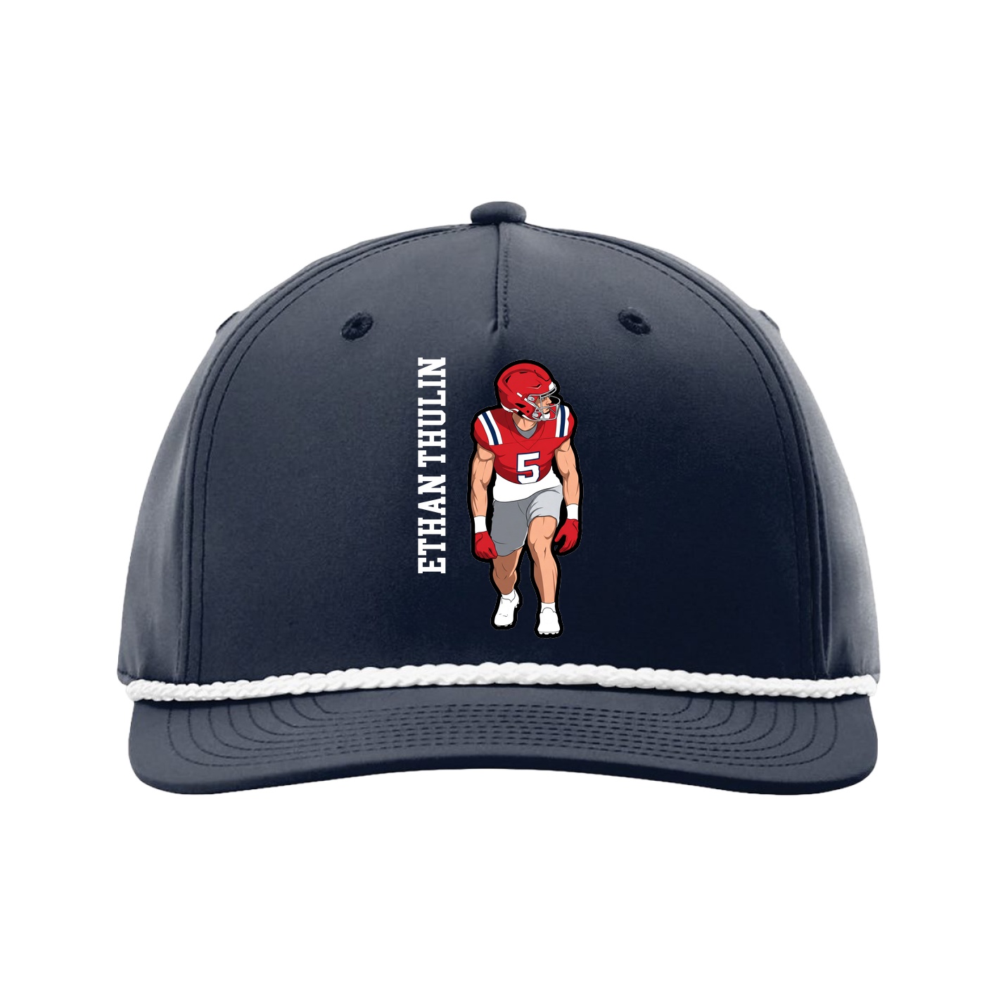 Five-Panel Classic Rope Cap — Name Vertical in Navy