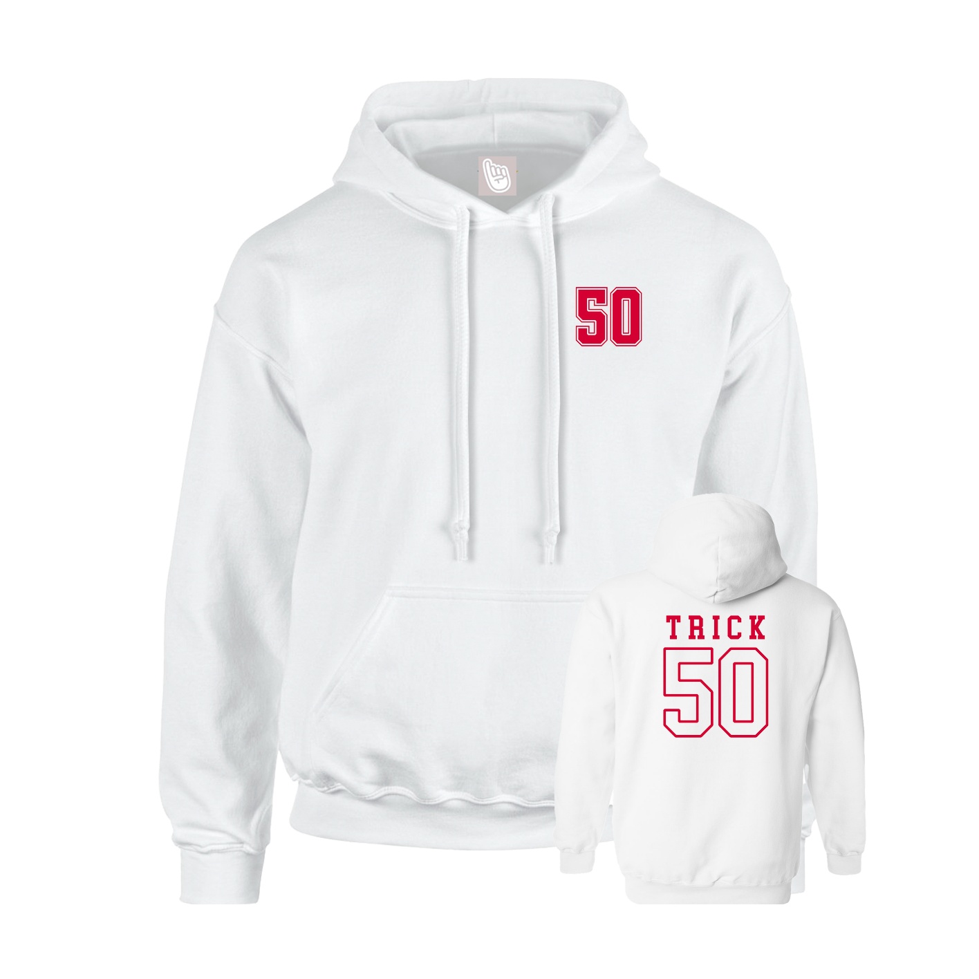 Youth Hoodie — Chest Back in White
