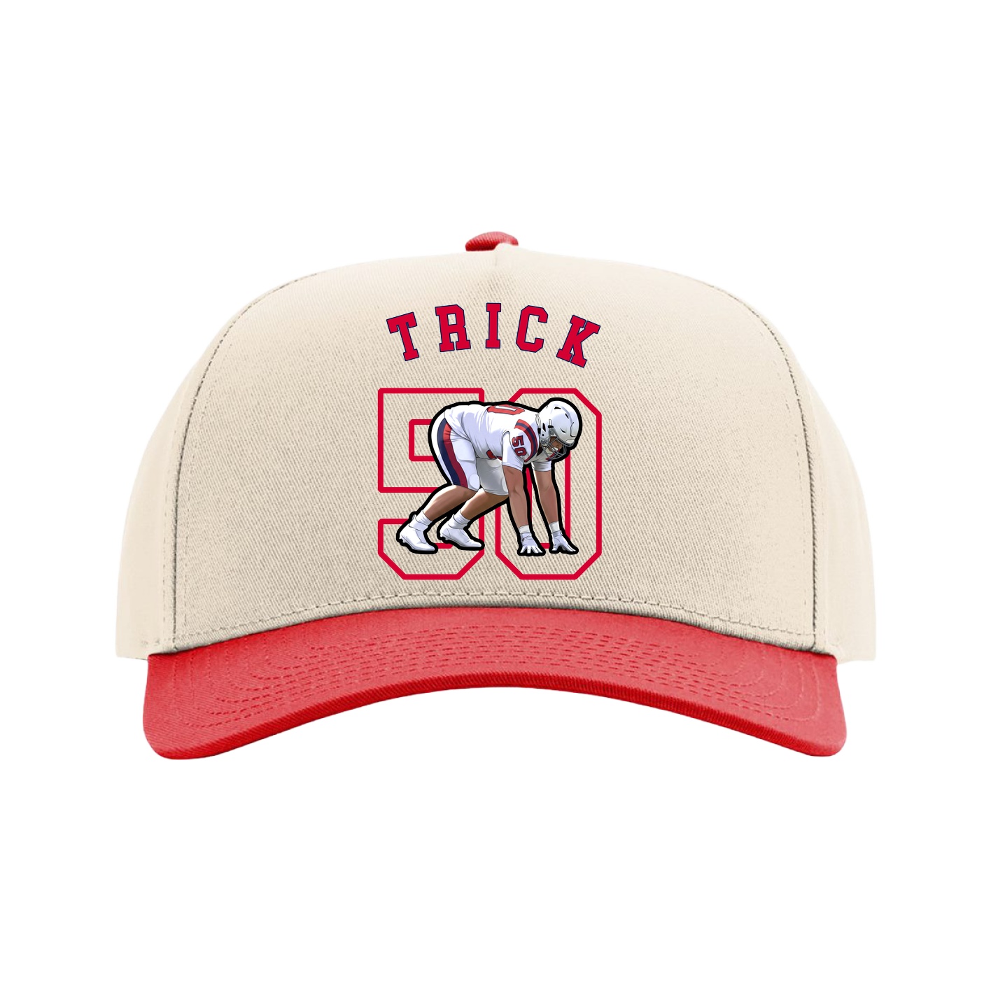 Full Fabric Five-Panel Champ Cap — Shirsey Arch in Cream/Red