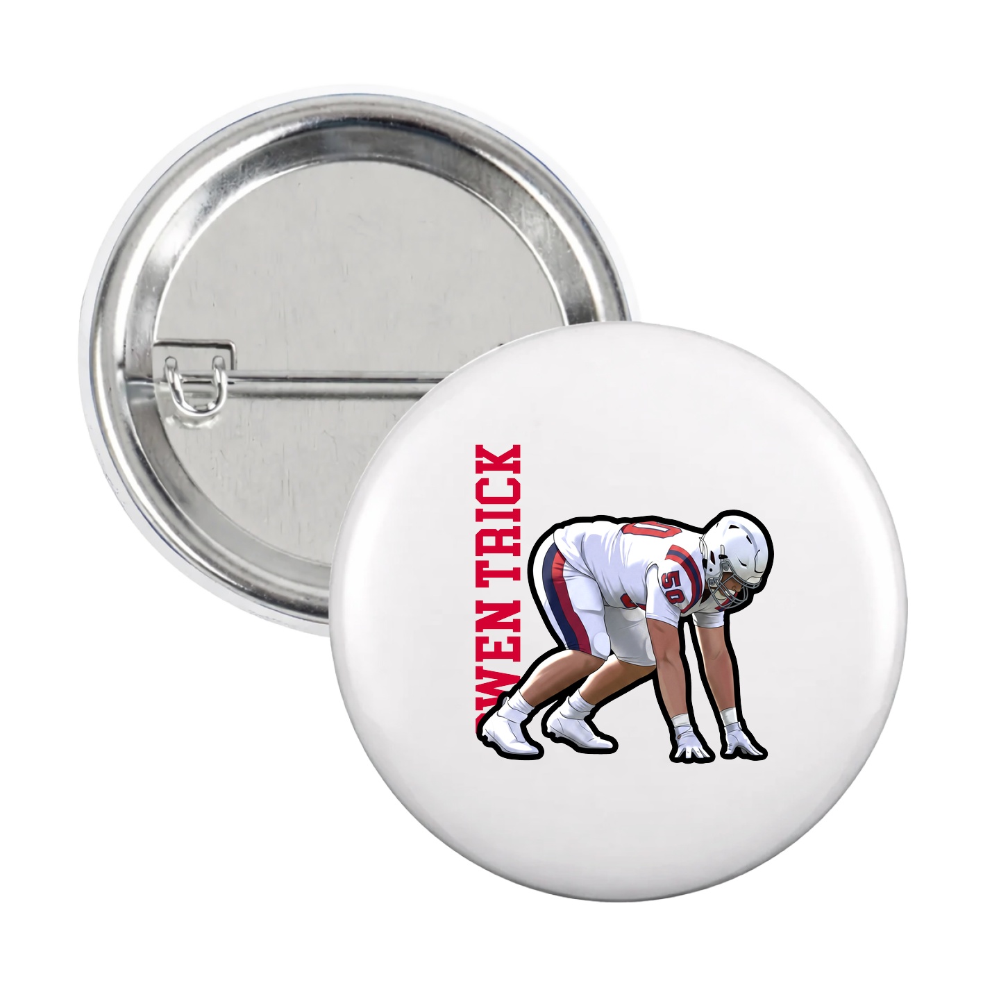 Game Day Button — Name Vertical in White