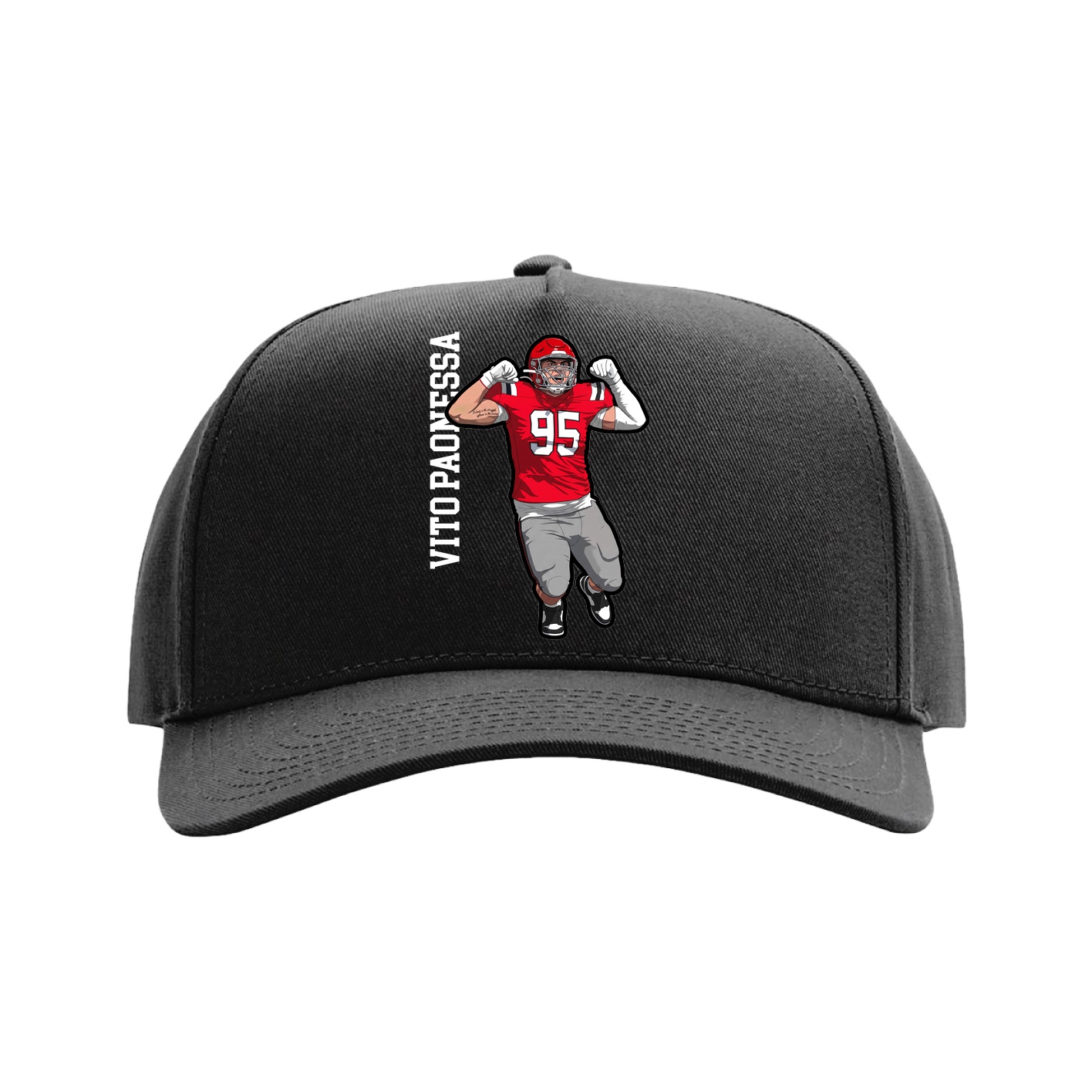 Full Fabric Five-Panel Champ Cap — Name Vertical in Black
