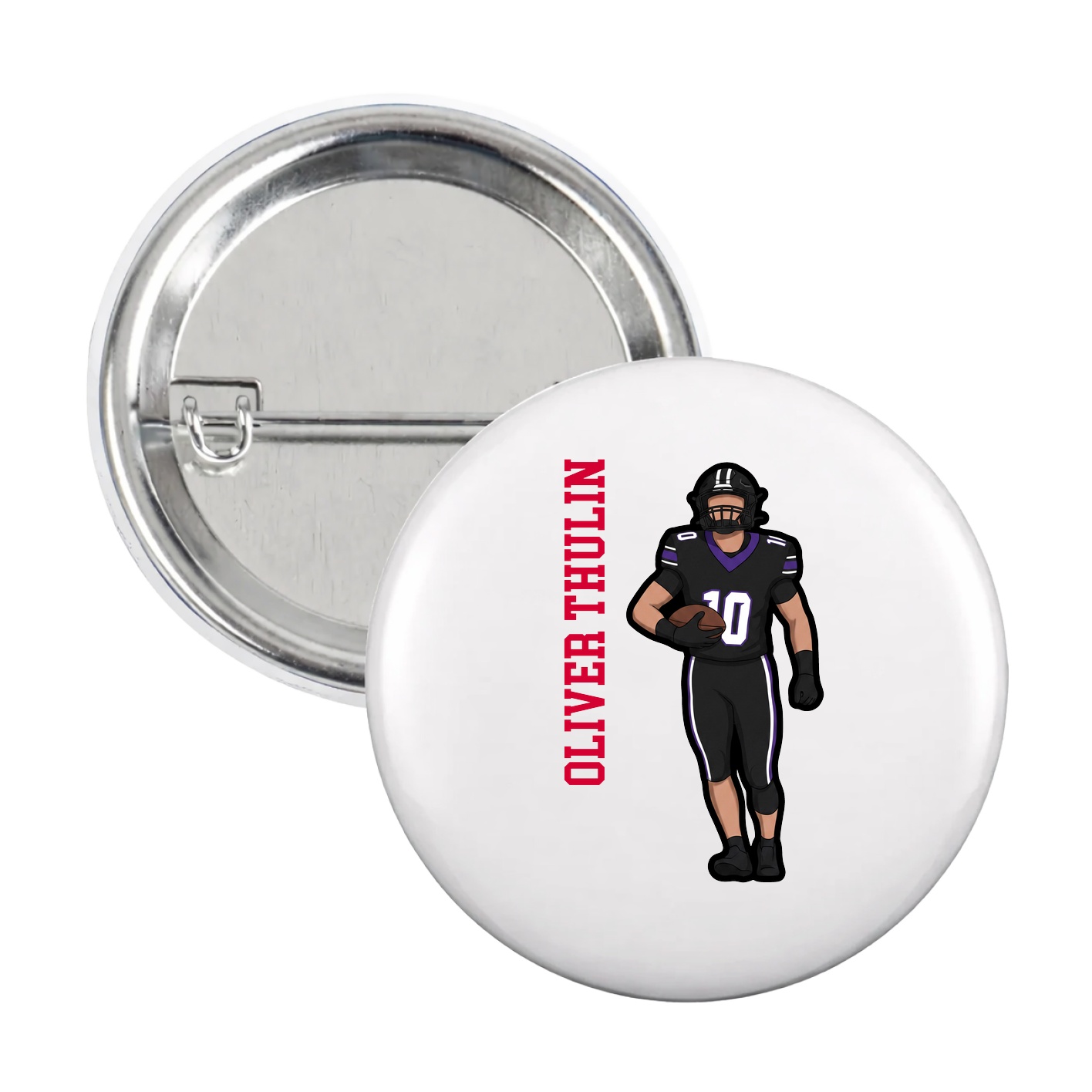 Game Day Button — Name Vertical in White
