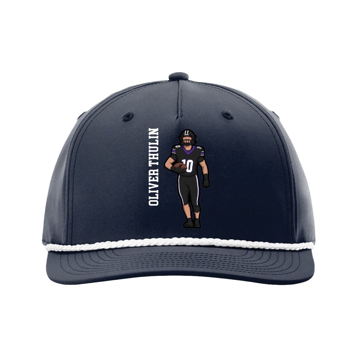 Five-Panel Classic Rope Cap — Name Vertical in Navy