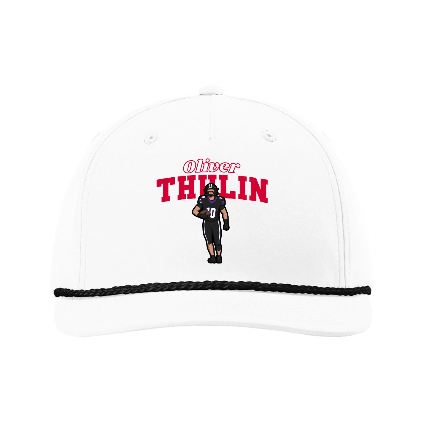 Five-Panel Classic Rope Cap — Name Arch in White