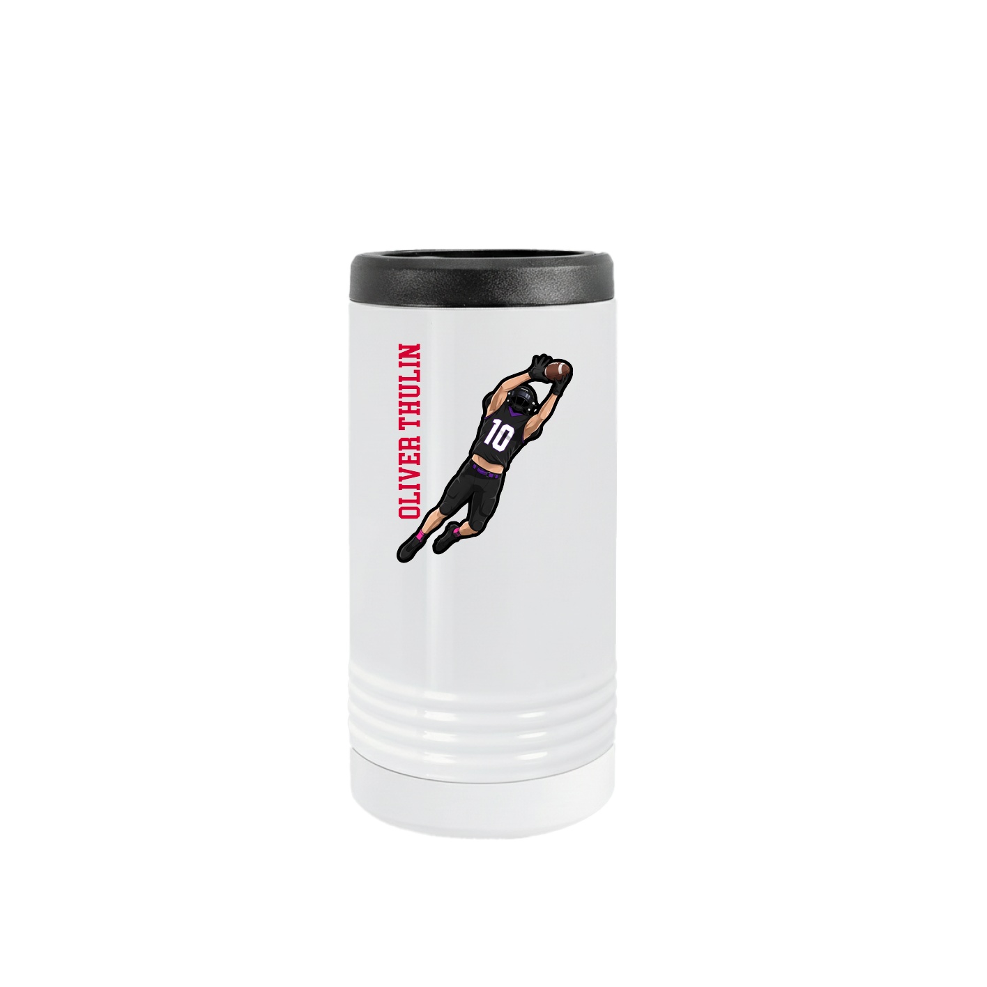 Slim Beverage Holder — Name Vertical in White