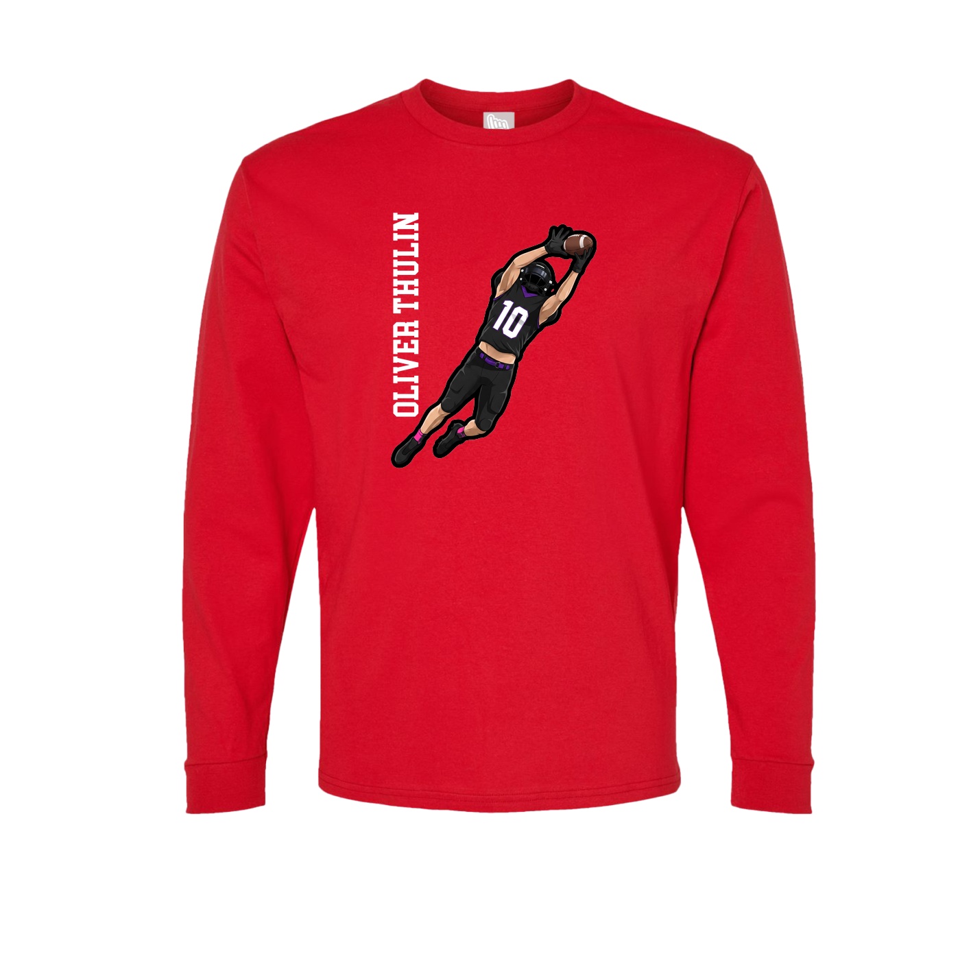 Long Sleeve Tee — Name Vertical in Red