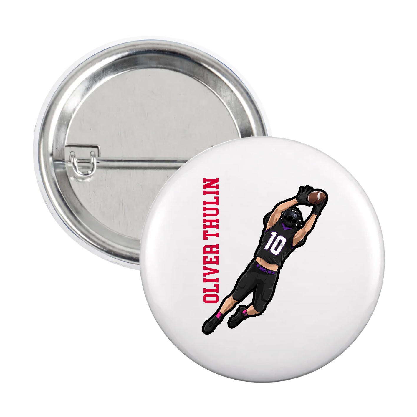 Game Day Button — Name Vertical in White