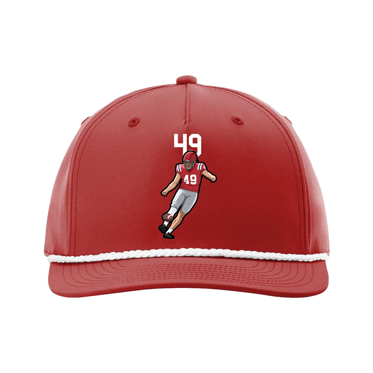 Five-Panel Classic Rope Cap — Number Top in Red
