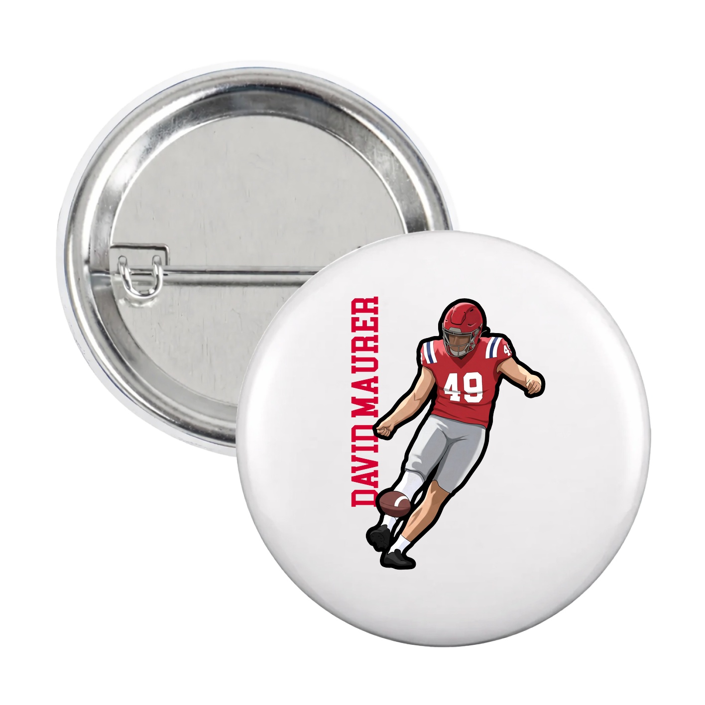 Game Day Button — Name Vertical in White