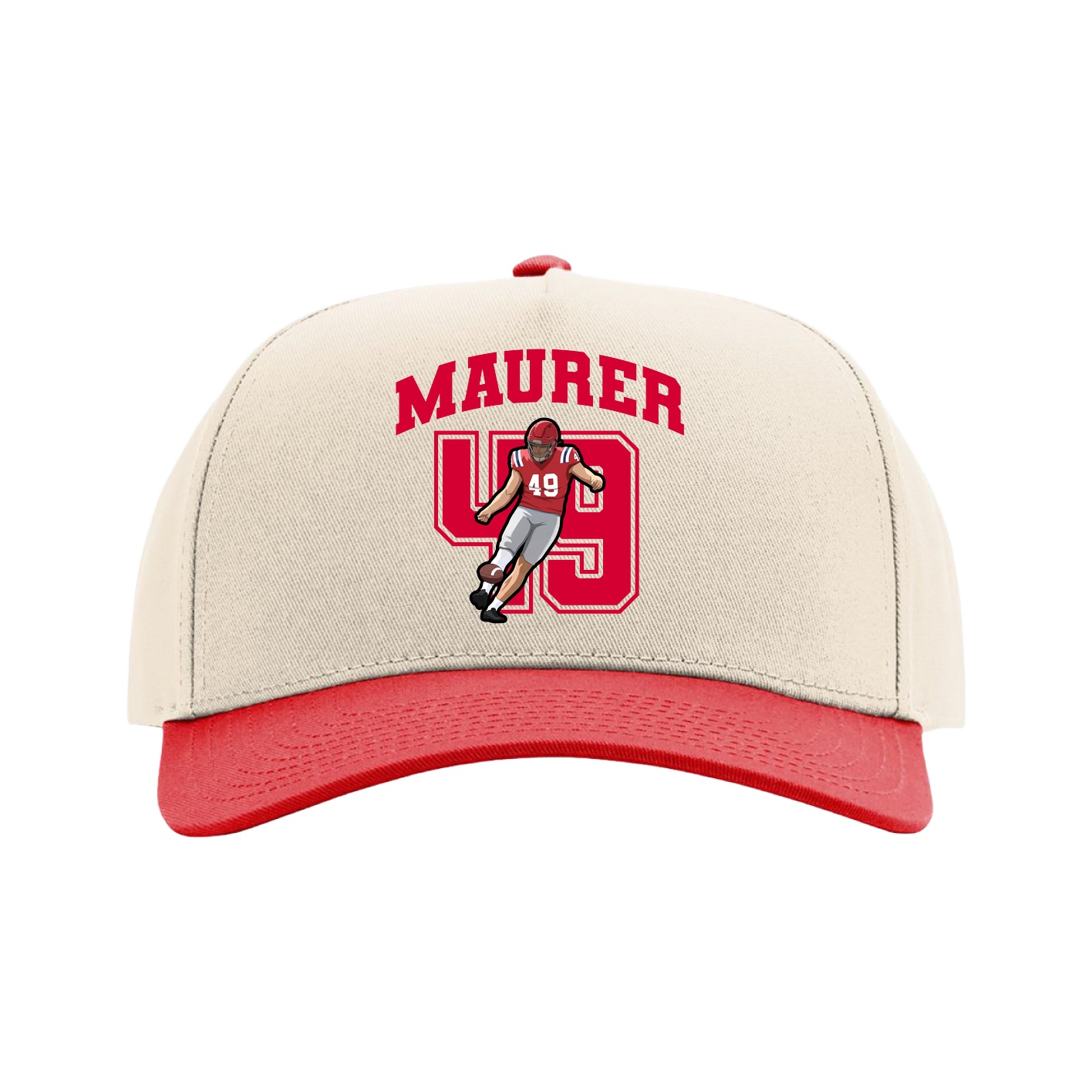 Full Fabric Five-Panel Champ Cap — Number in Cream/Red