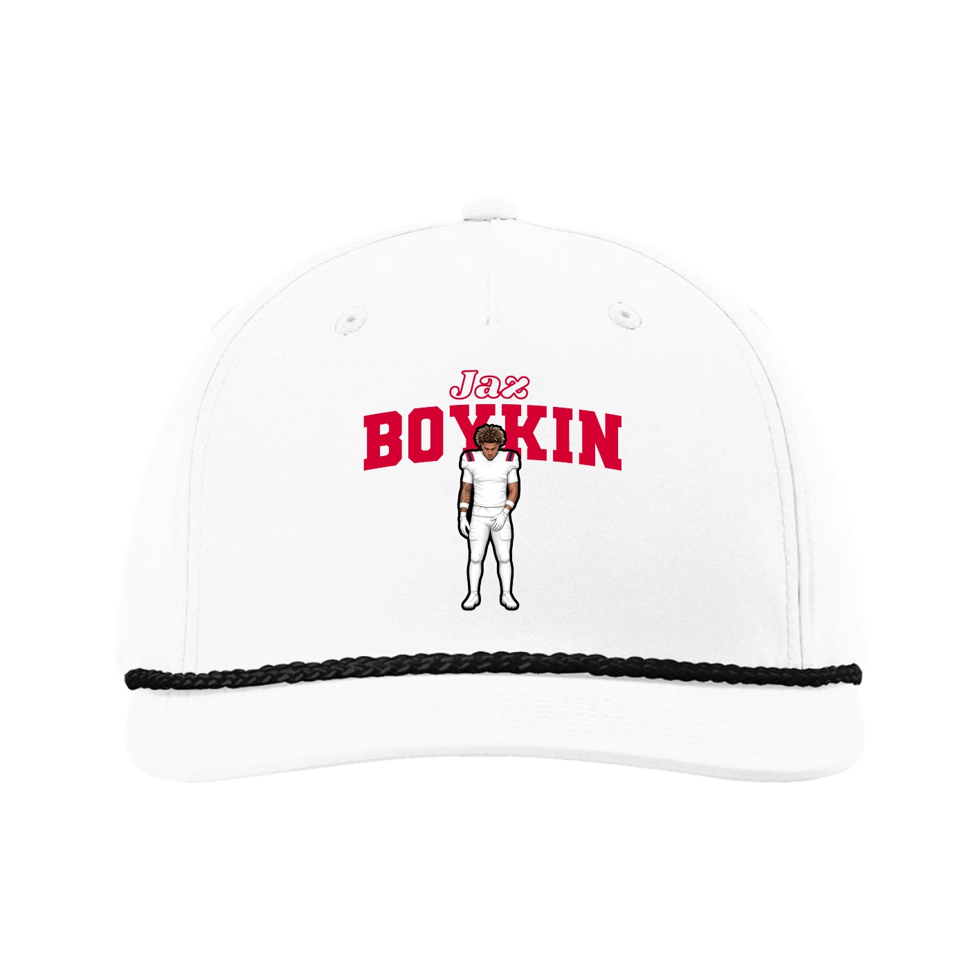Five-Panel Classic Rope Cap — Name Arch in White