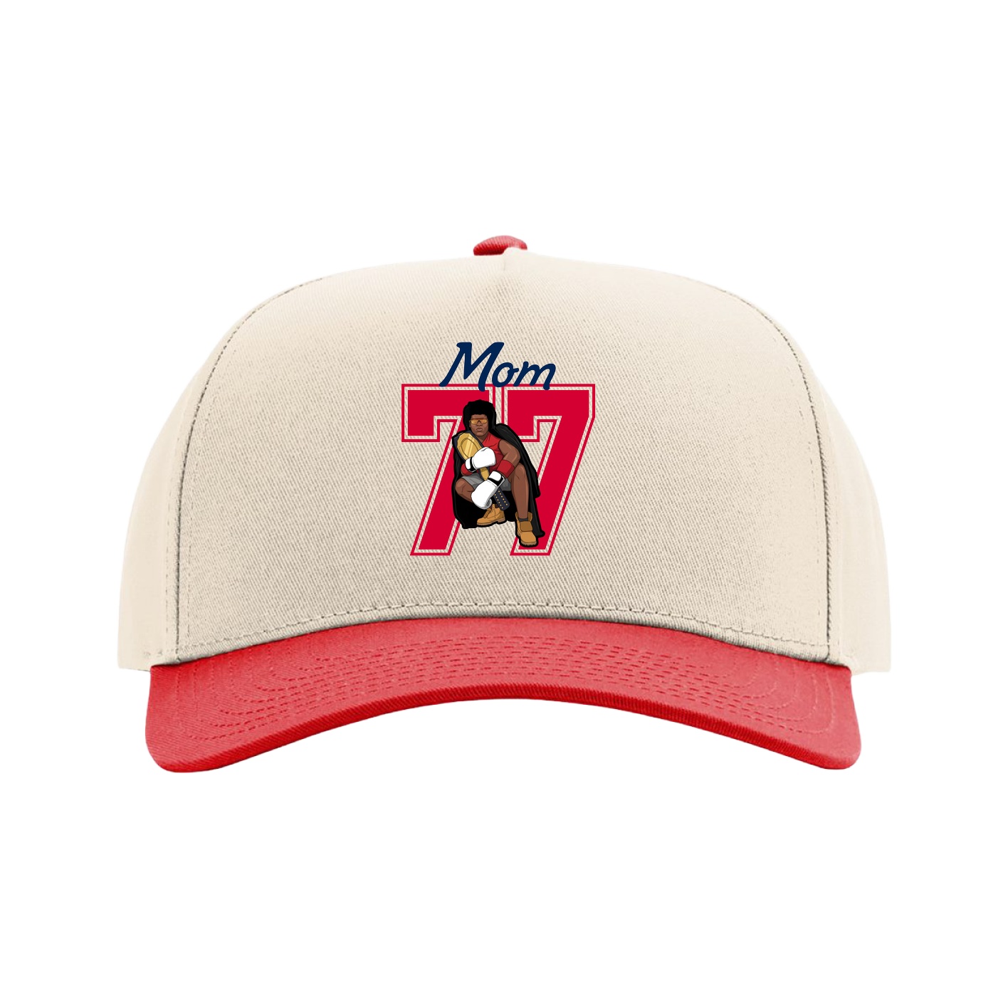 Full Fabric Five-Panel Champ Cap — Mothers Day Shirsey in Cream/Red