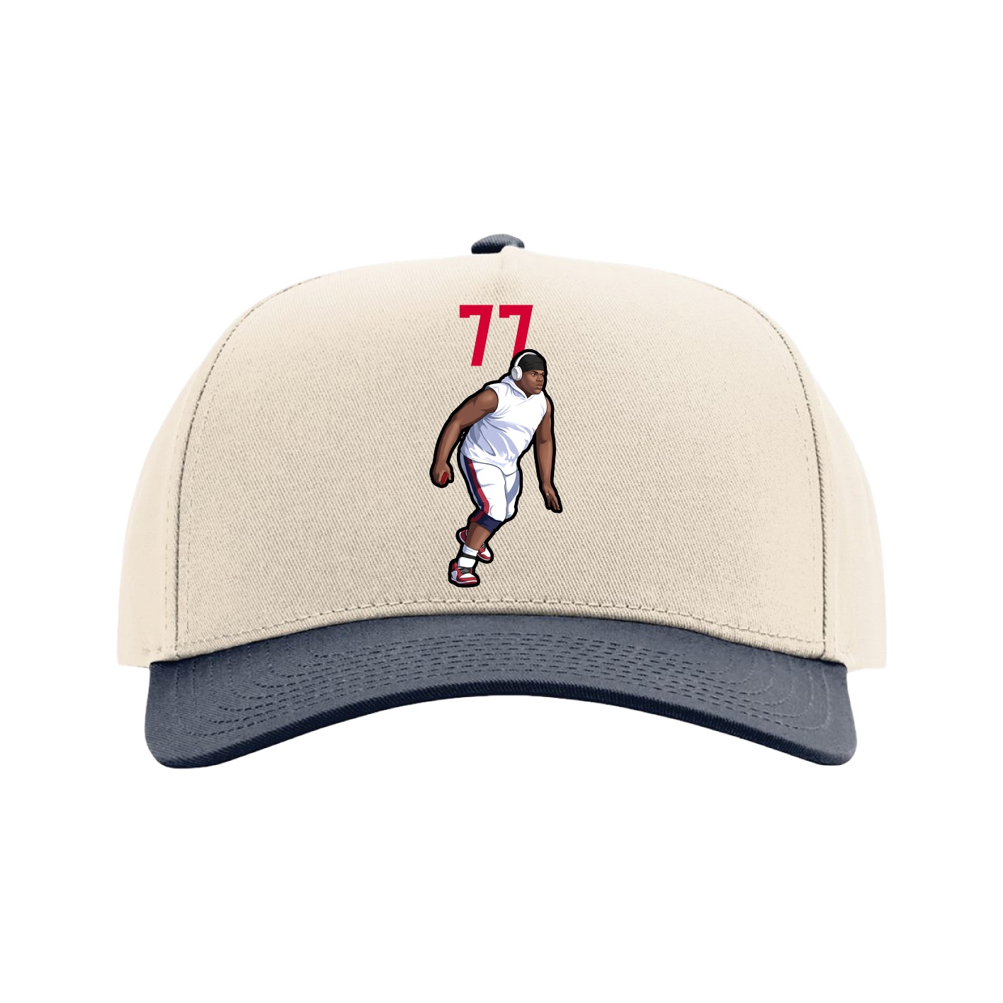 Full Fabric Five-Panel Champ Cap — Number Top in Cream/Navy