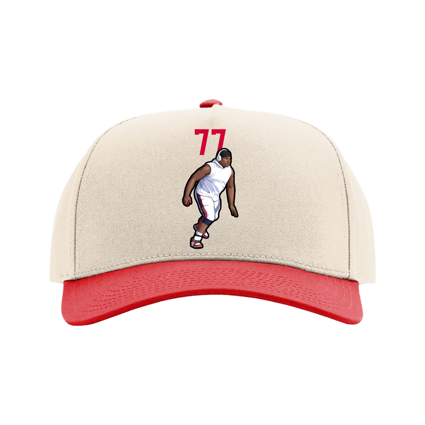 Full Fabric Five-Panel Champ Cap — Number Top in Cream/Red