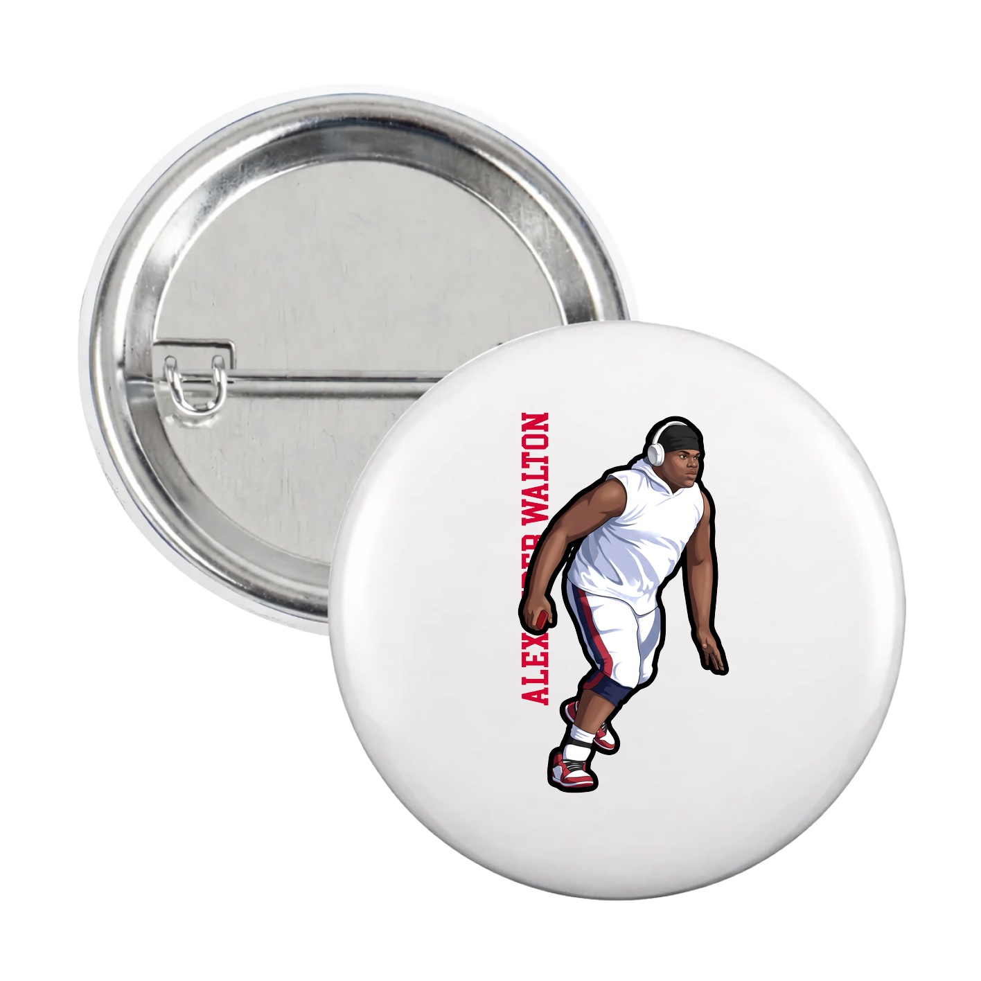 Game Day Button — Name Vertical in White
