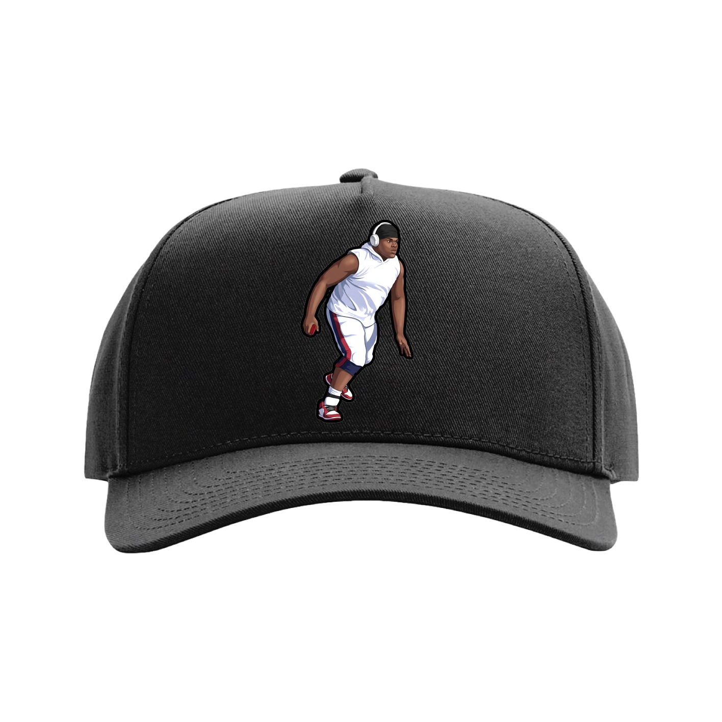 Full Fabric Five-Panel Champ Cap — Name Vertical in Black