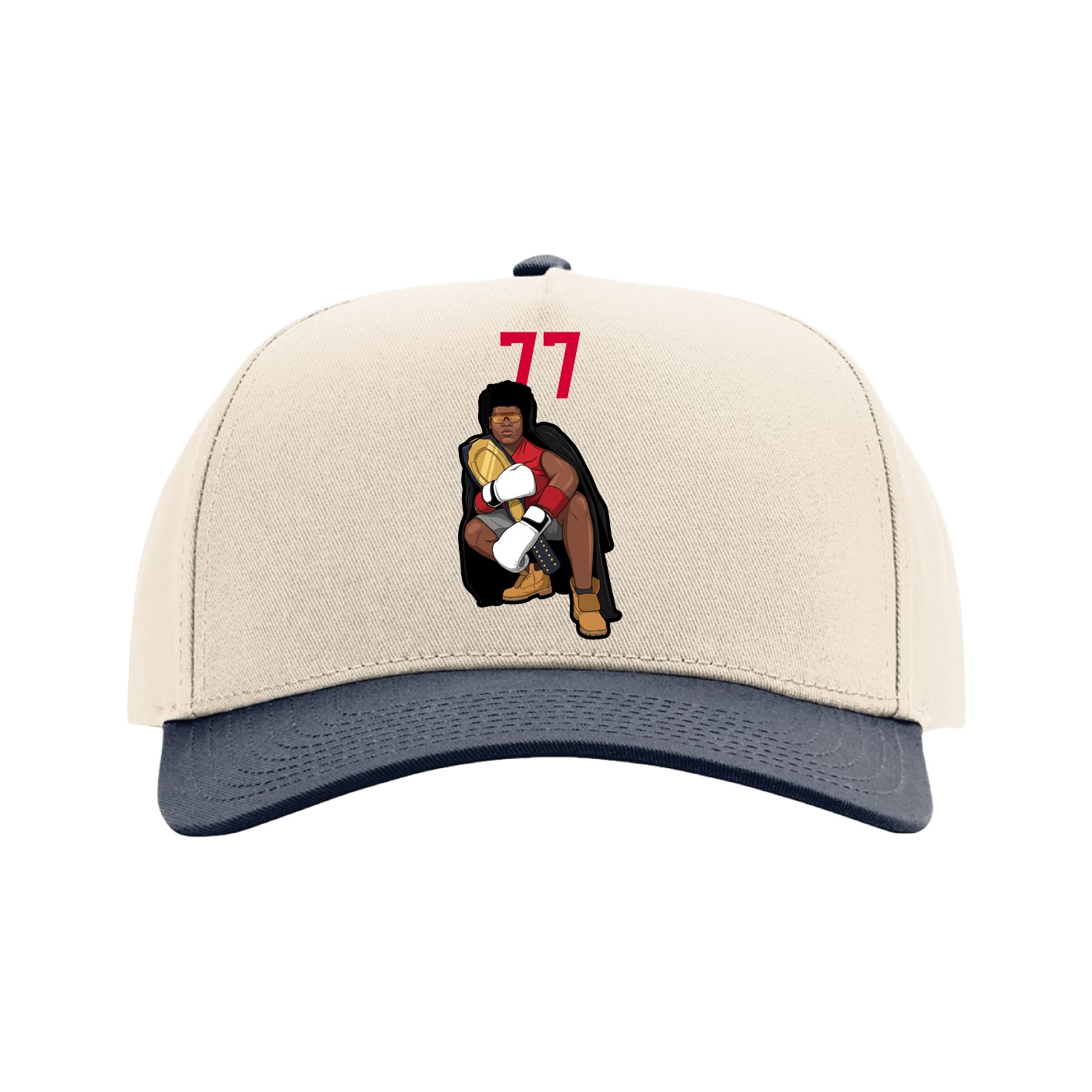 Full Fabric Five-Panel Champ Cap — Number Top in Cream/Navy
