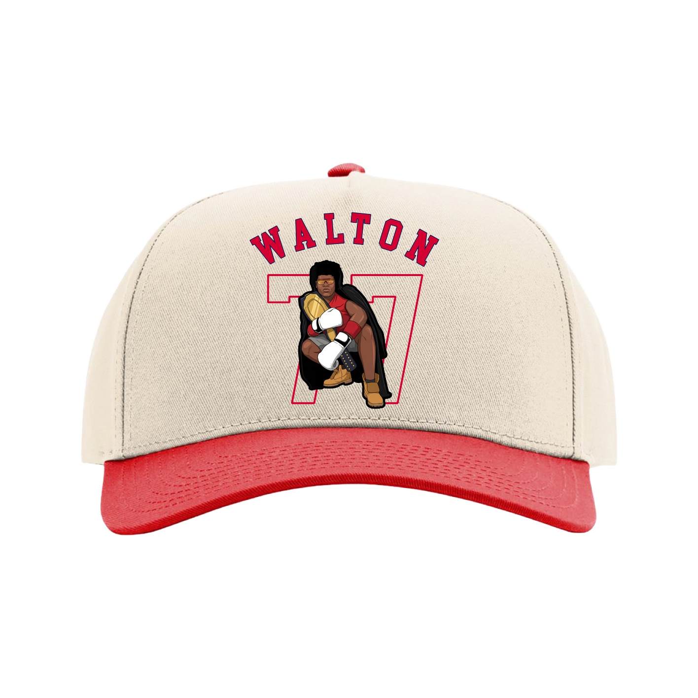 Full Fabric Five-Panel Champ Cap — Shirsey Arch in Cream/Red