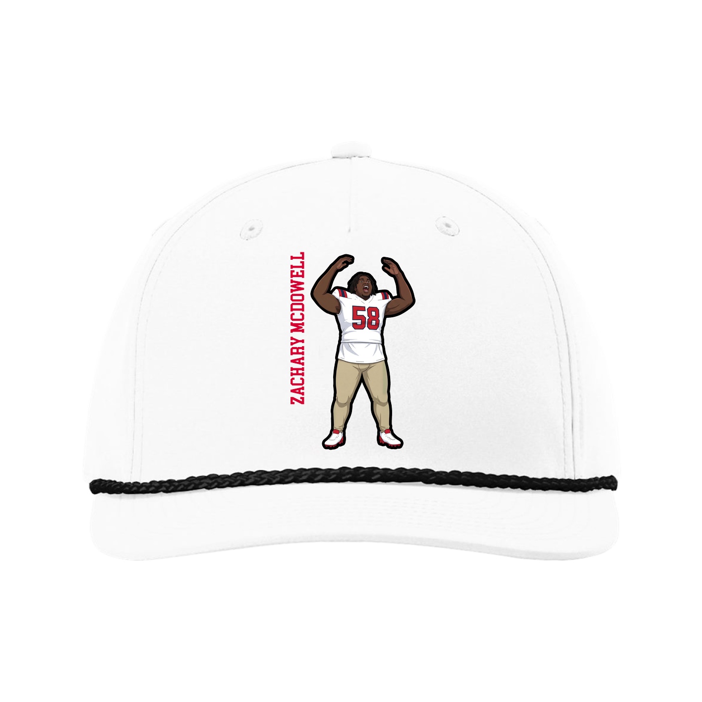 Five-Panel Classic Rope Cap — Name Vertical in White