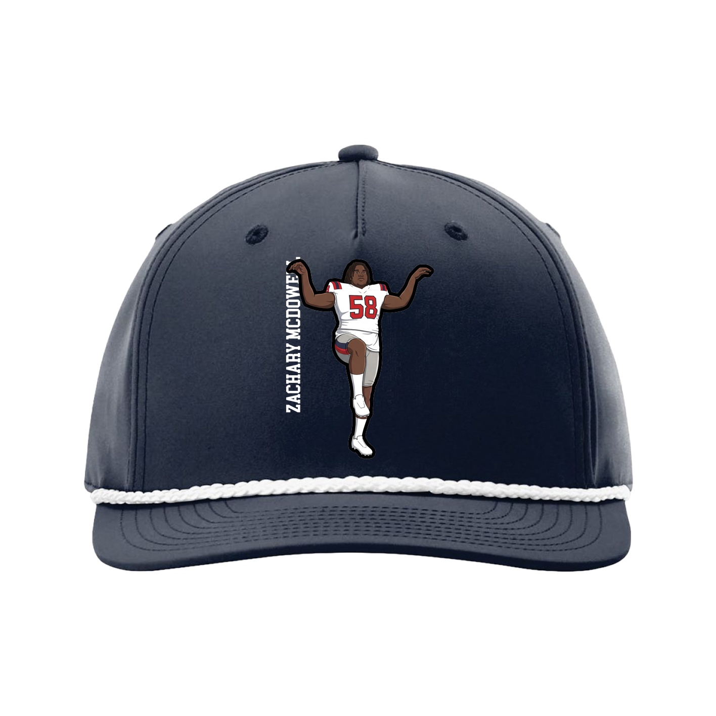Five-Panel Classic Rope Cap — Name Vertical in Navy