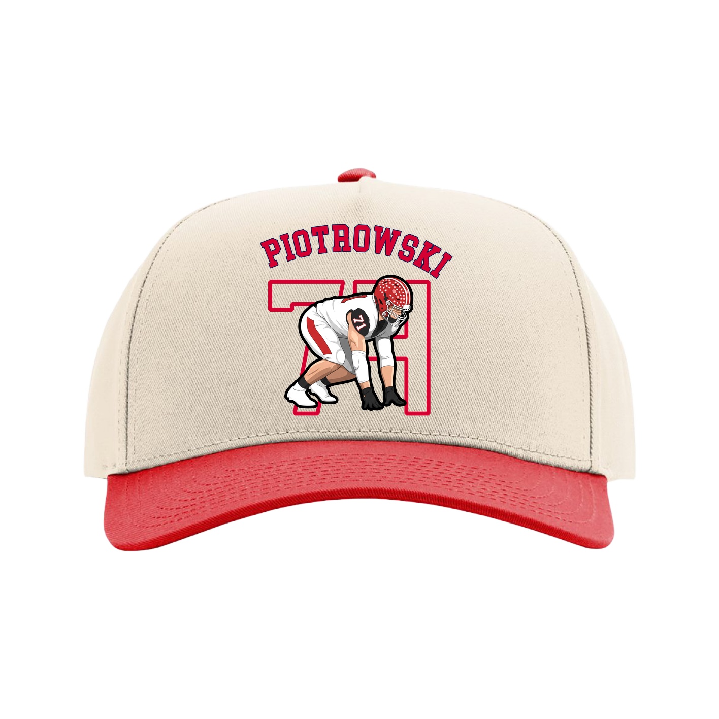 Full Fabric Five-Panel Champ Cap — Shirsey Arch in Cream/Red