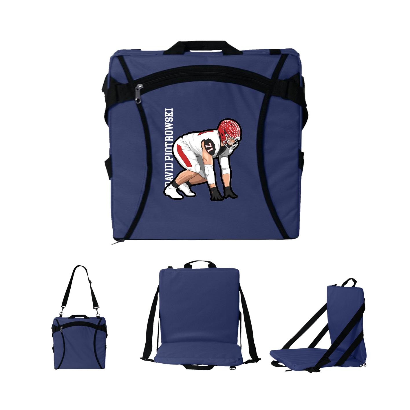 Folding Stadium Seat — Name Vertical in Navy