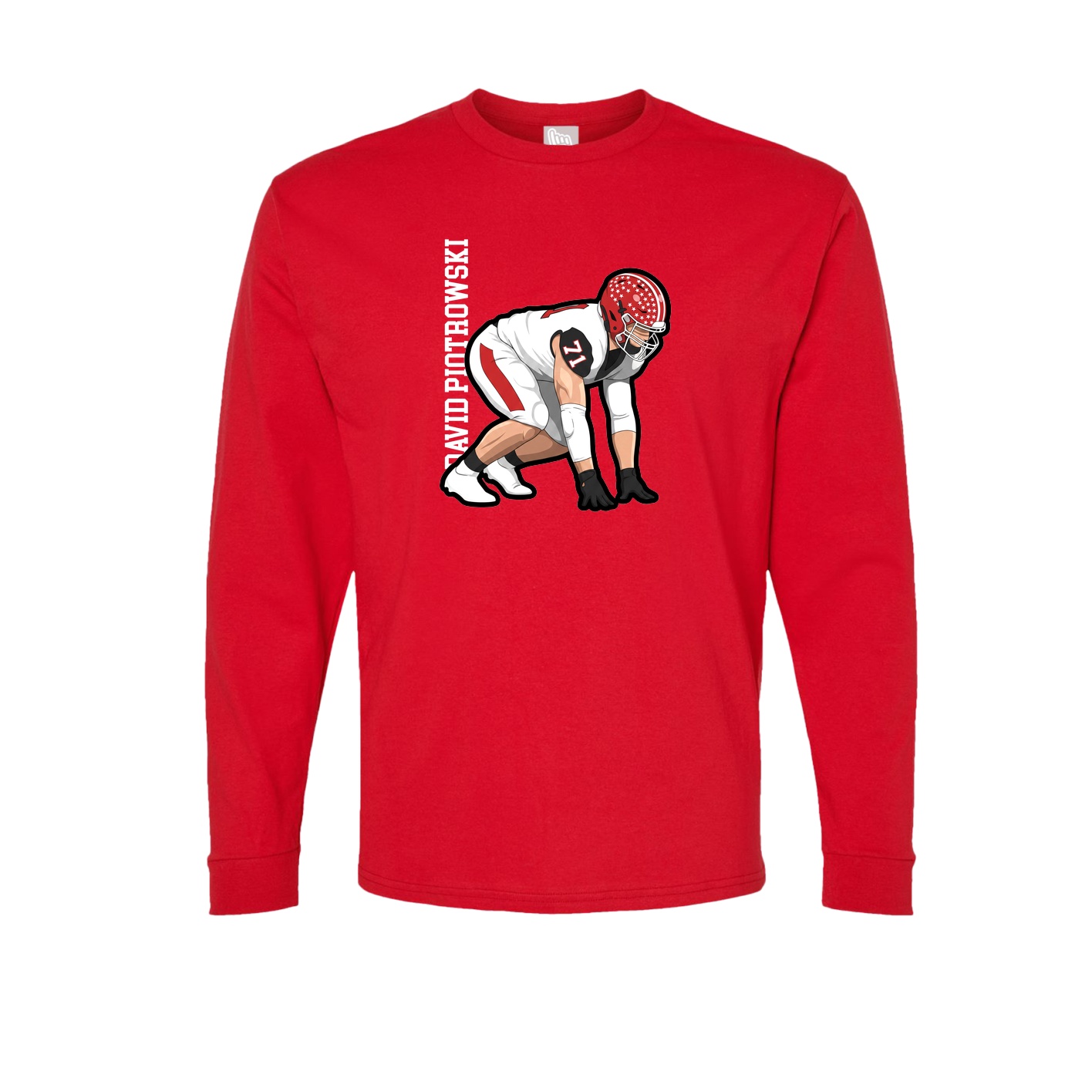 Long Sleeve Tee — Name Vertical in Red