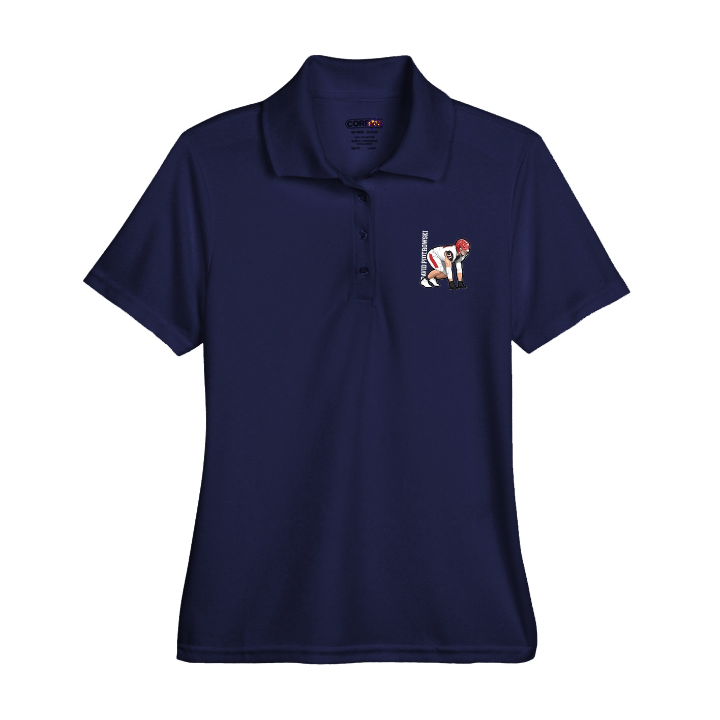 Womens Performance Polo — Name Vertical in Navy