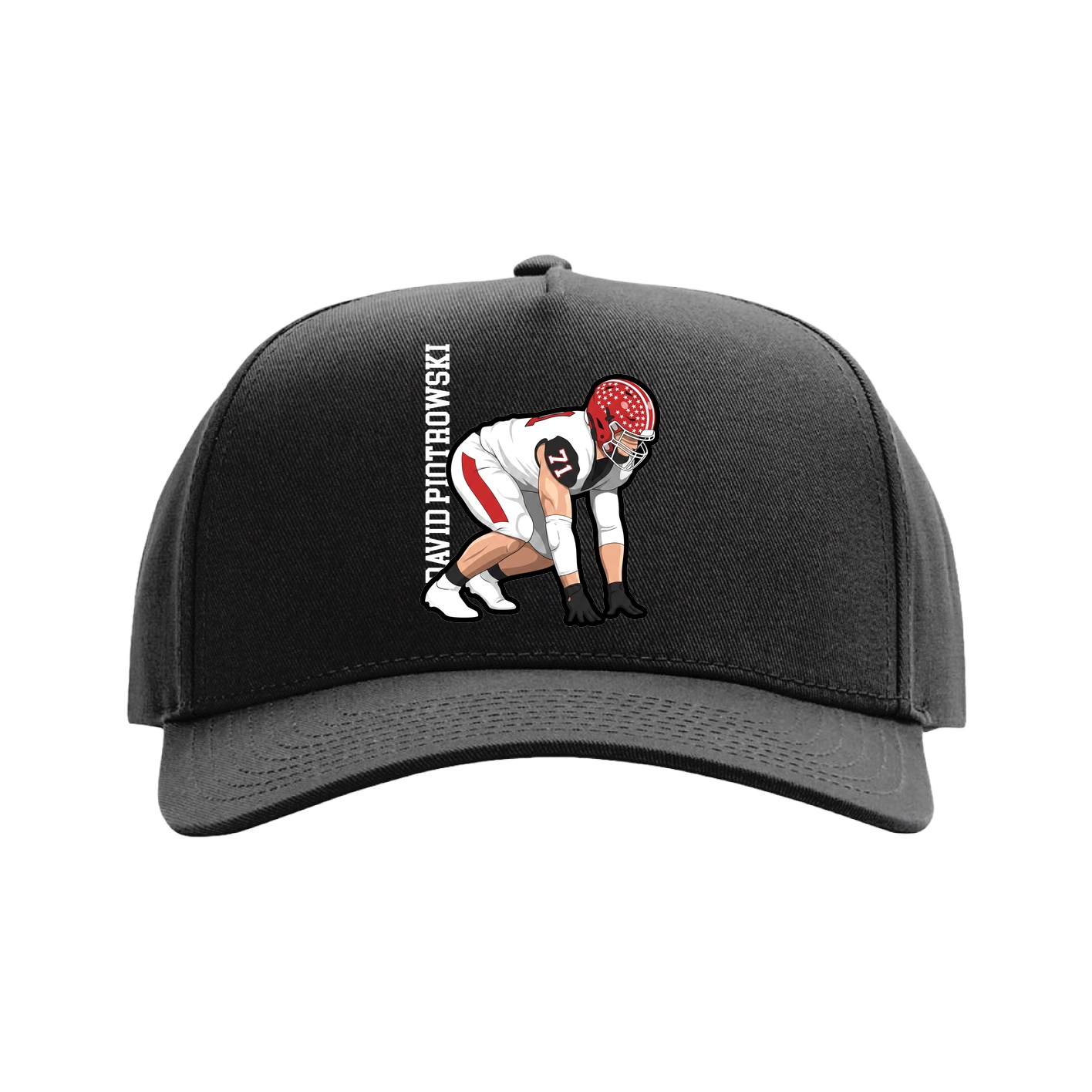 Full Fabric Five-Panel Champ Cap — Name Vertical in Black
