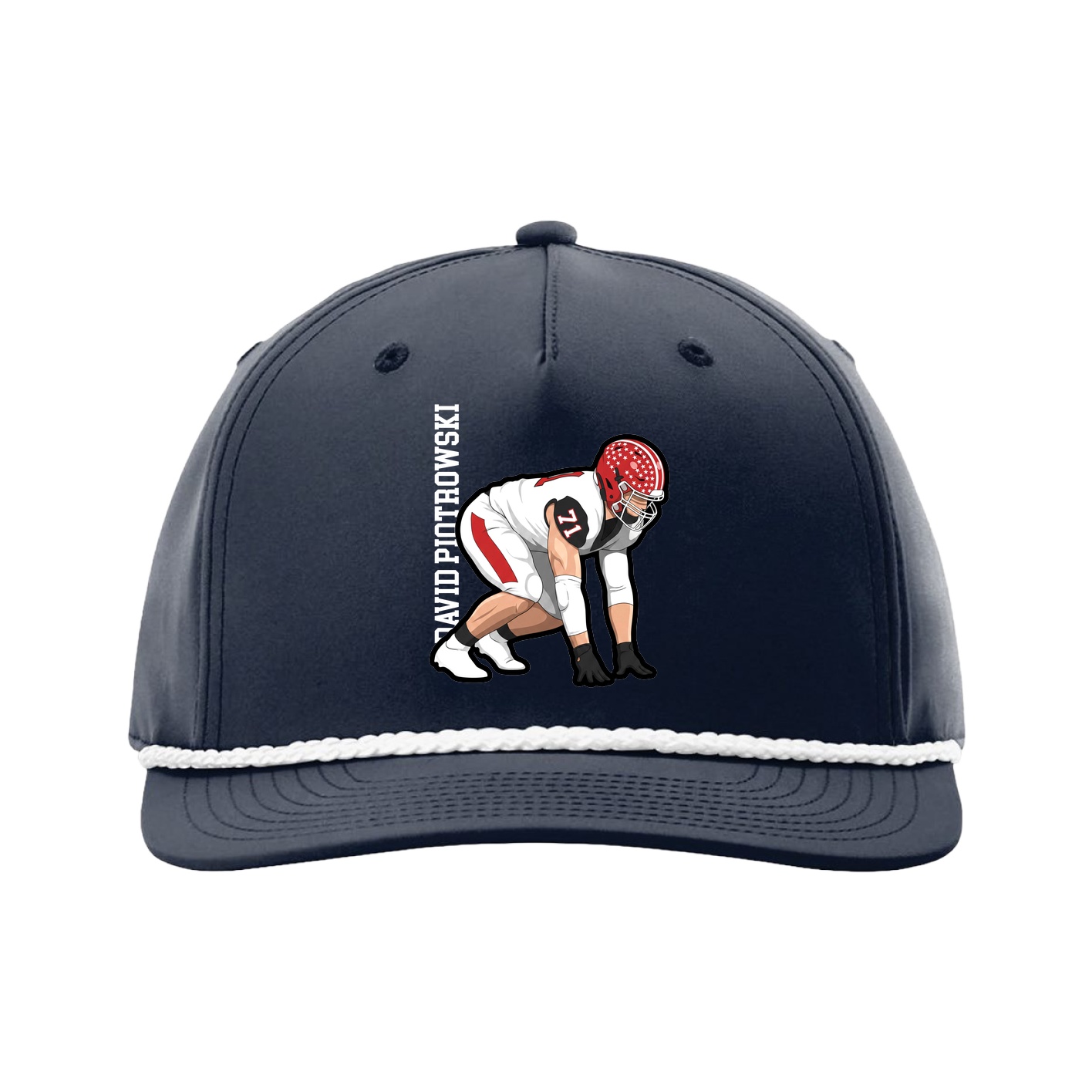 Five-Panel Classic Rope Cap — Name Vertical in Navy