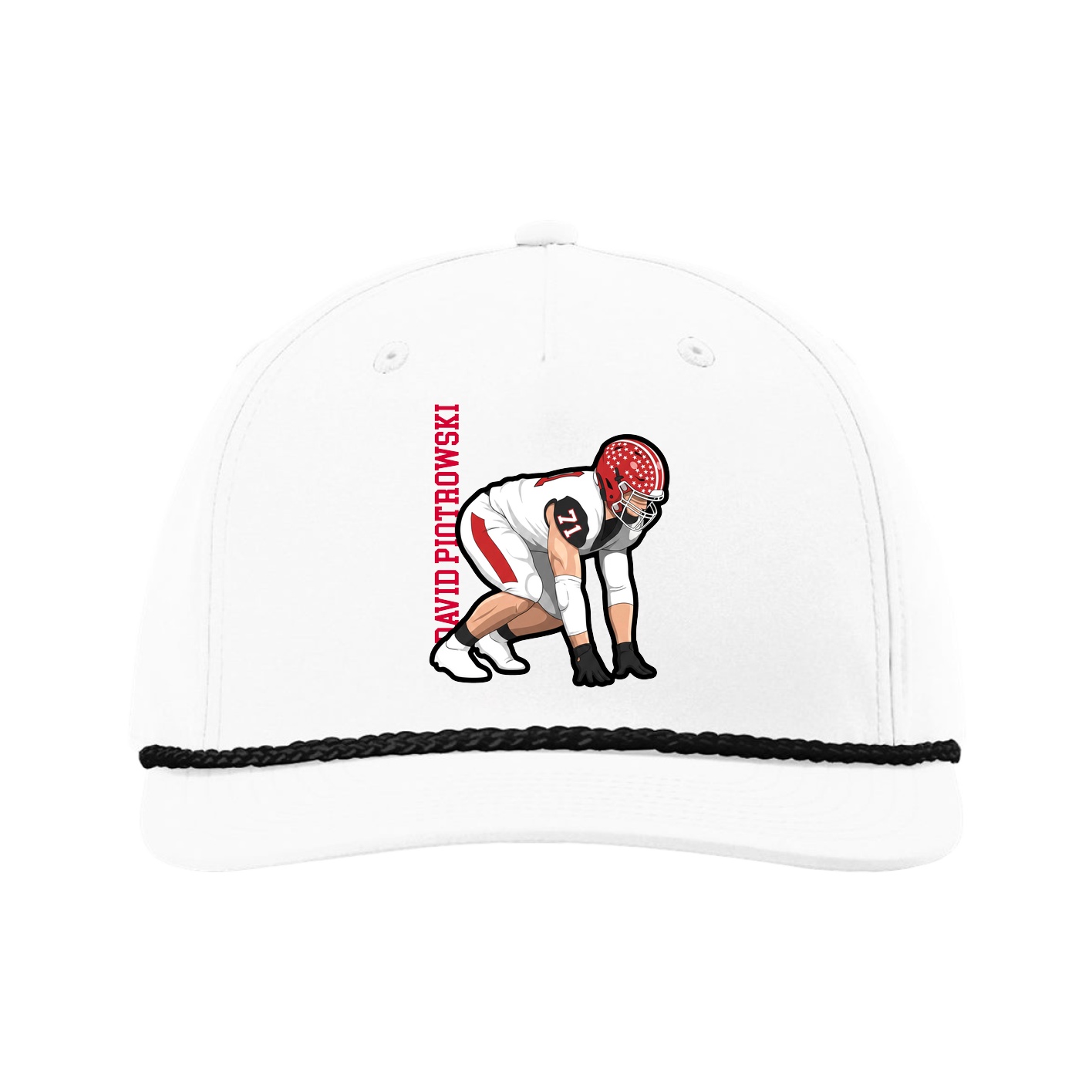 Five-Panel Classic Rope Cap — Name Vertical in White